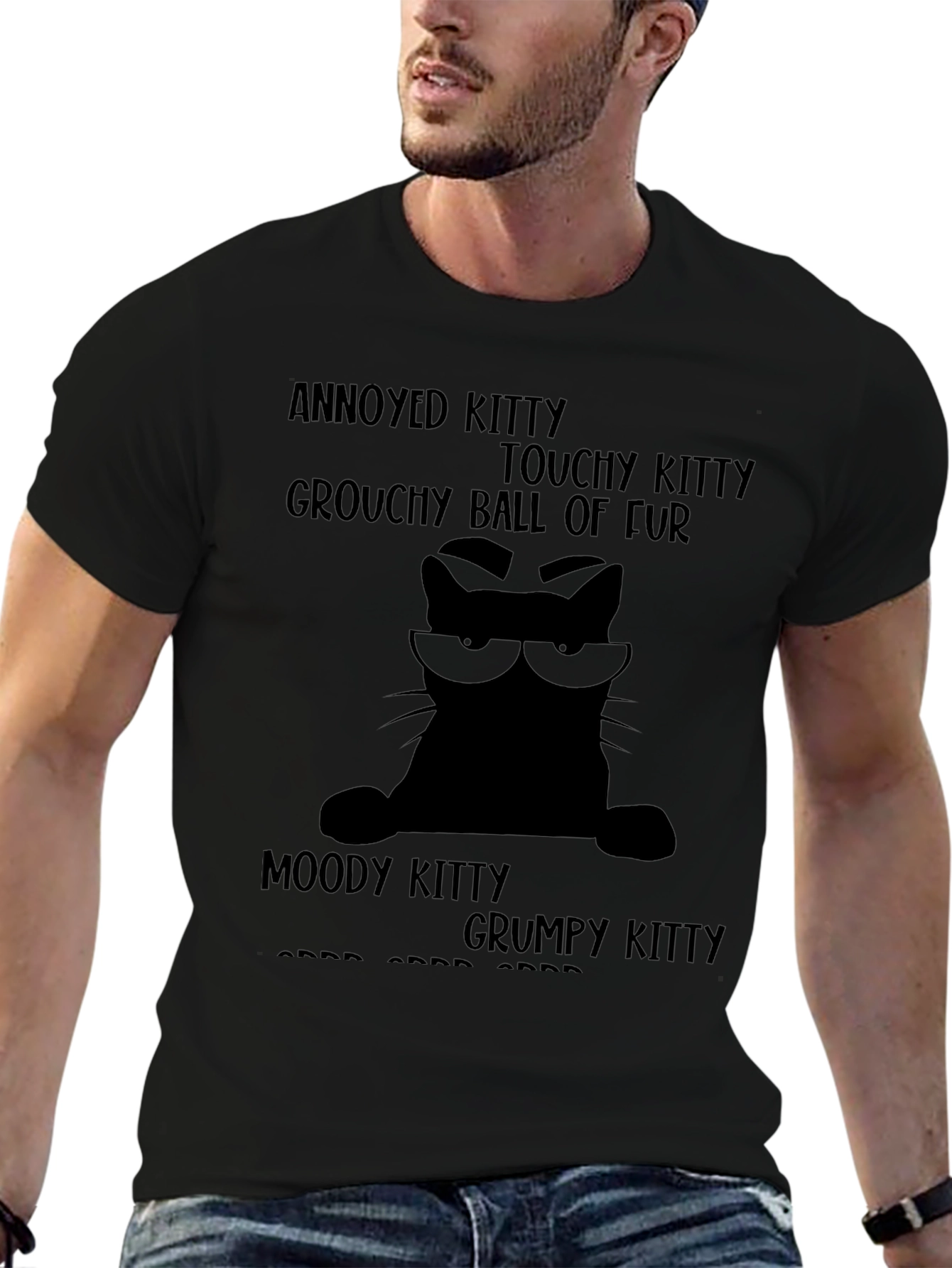 Black Annoyed Kitty T-Shirt - Grouchy Cat Tee view 6