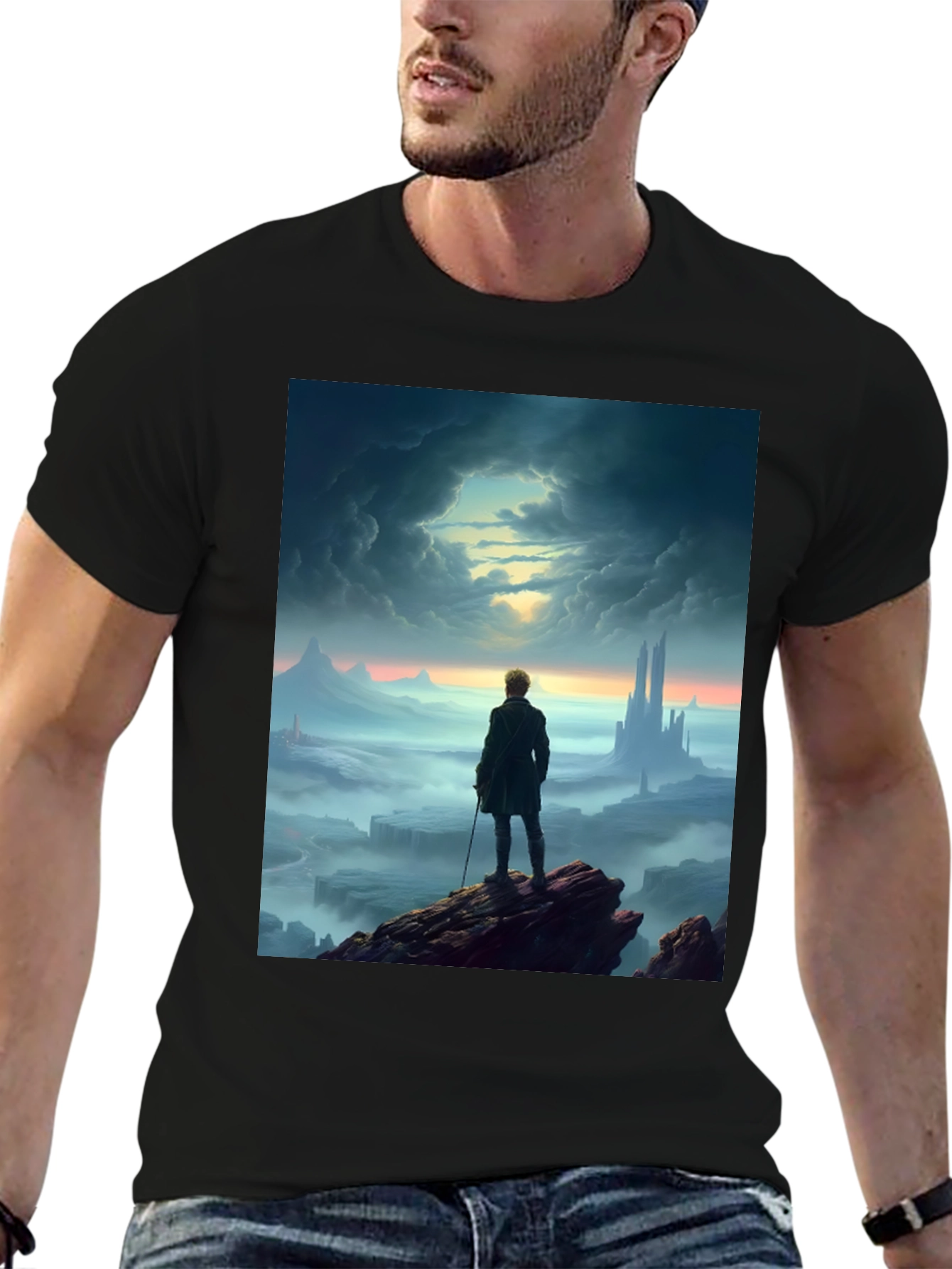 Black Epic Landscape Graphic Tee - Black Cotton Blend view 6