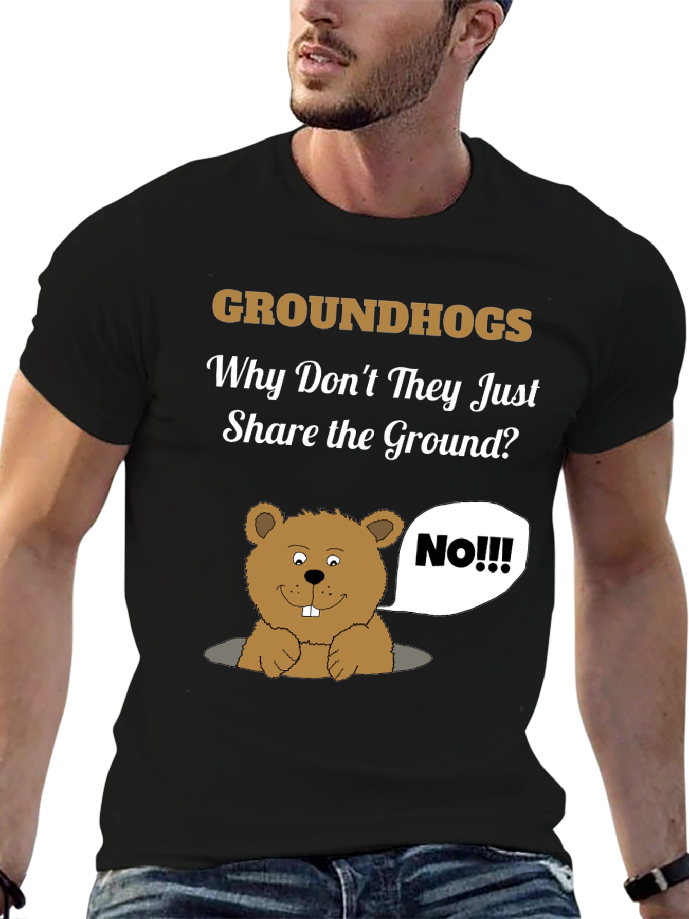 Black Groundhog Day Humor T-Shirt - Share the Ground? view 6