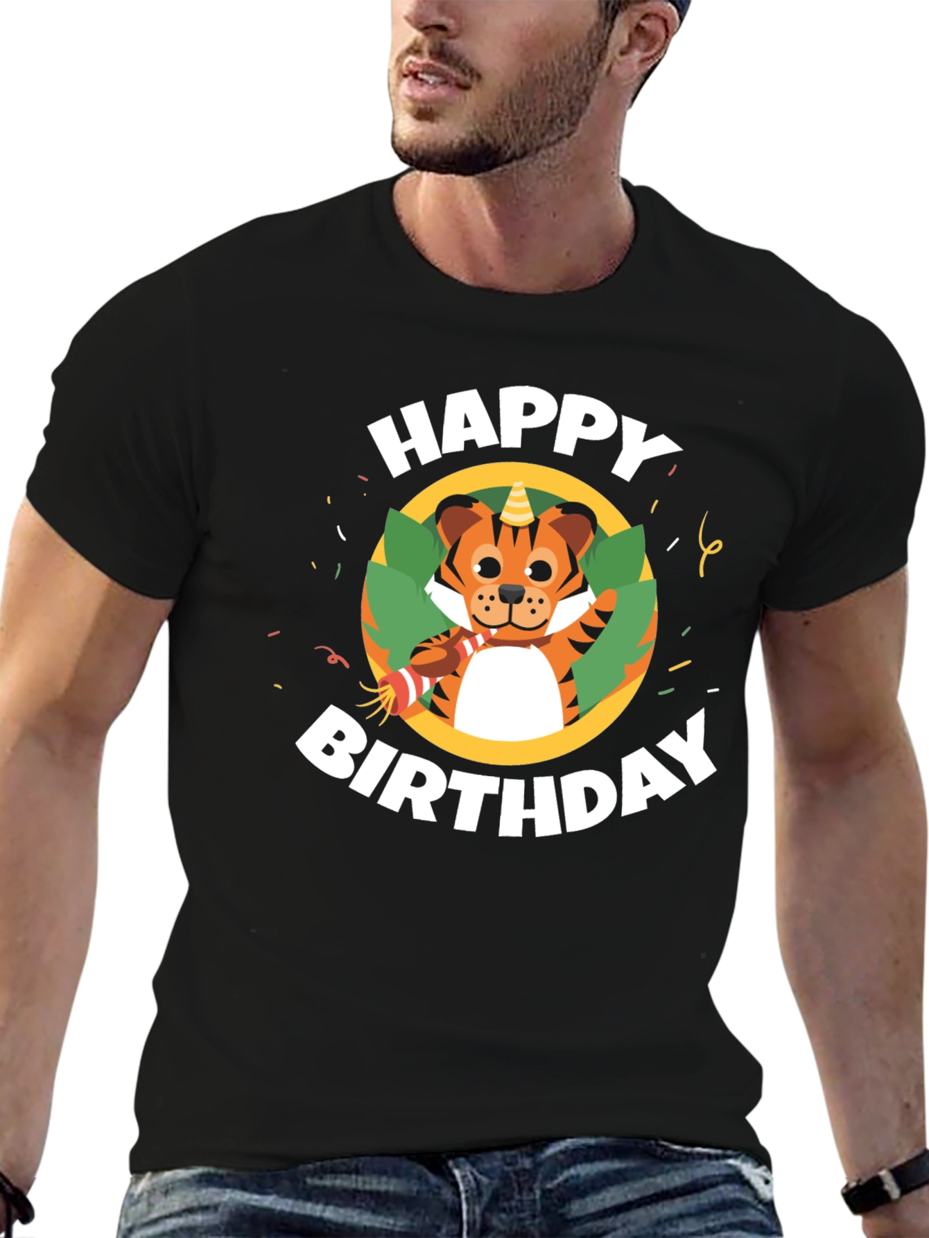 Black Happy Birthday Tiger Graphic T-Shirt view 6