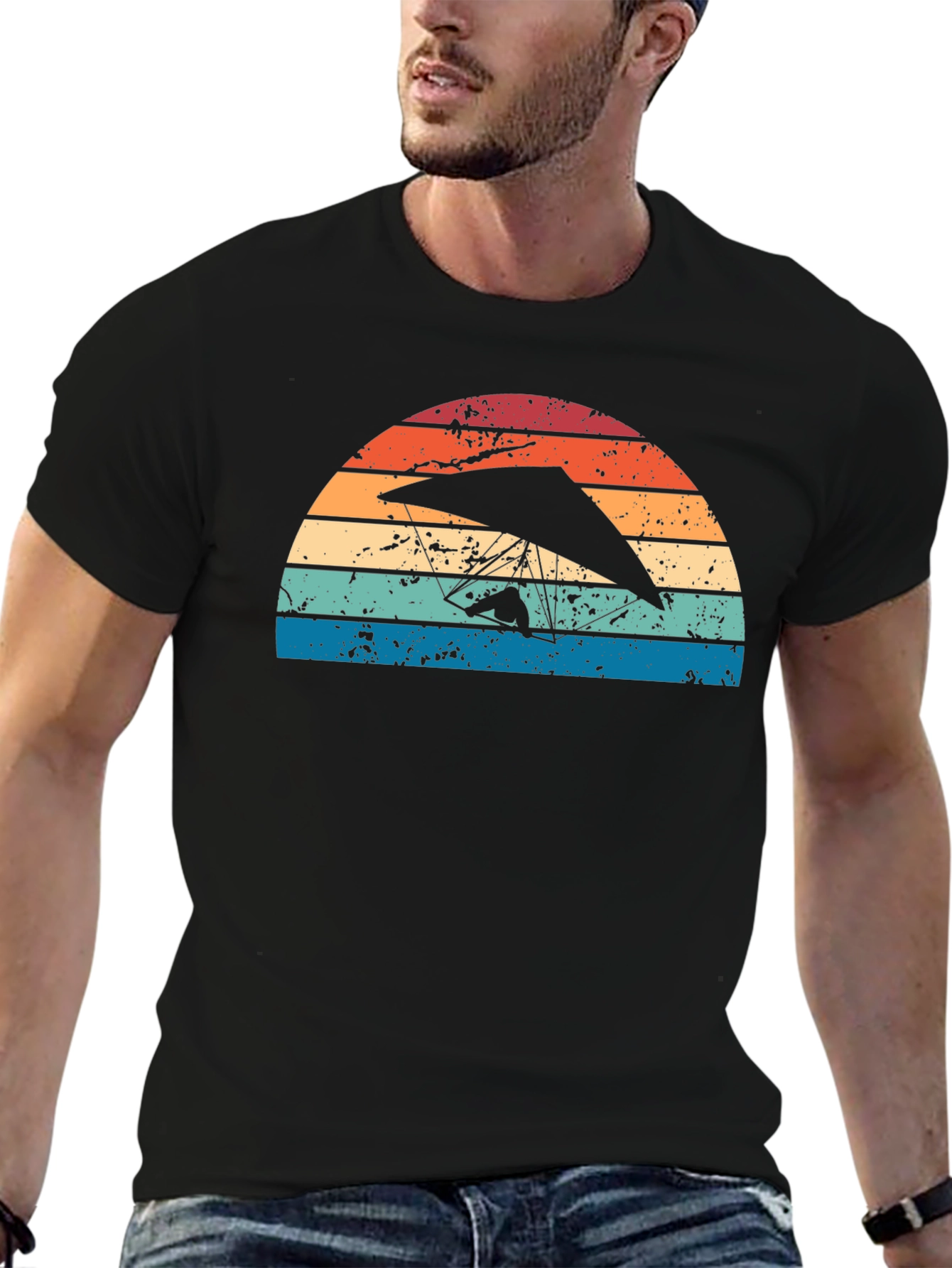 Black Hang Gliding Sunset Graphic Tee - Black Cotton Shirt view 6