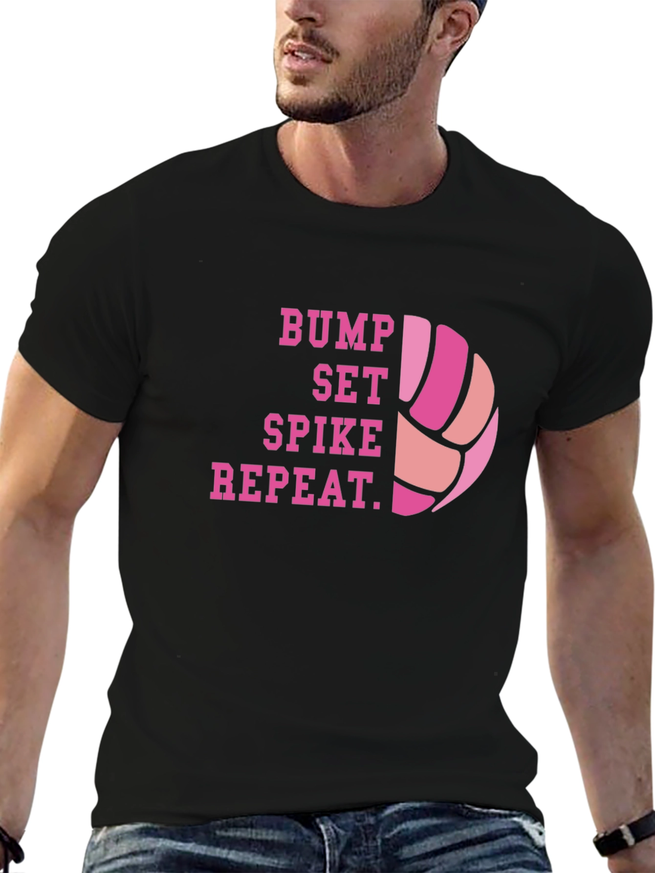 Black Volleyball Bump Set Spike Repeat Graphic Tee view 6