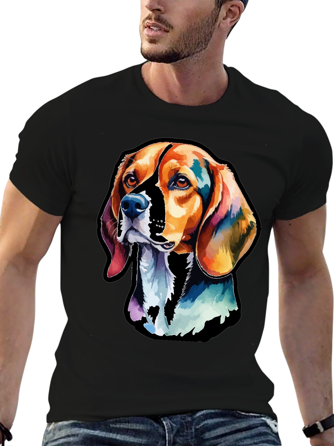 Black Colorful Beagle Dog Graphic T-Shirt view 6
