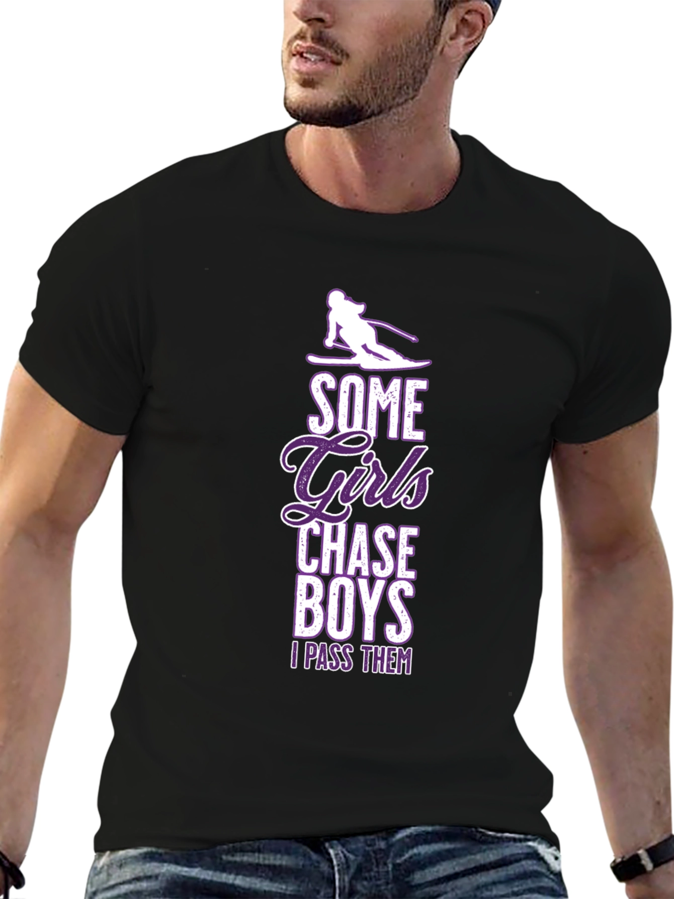 Black Girls Chase Boys Ski T-Shirt - I Pass Them view 6