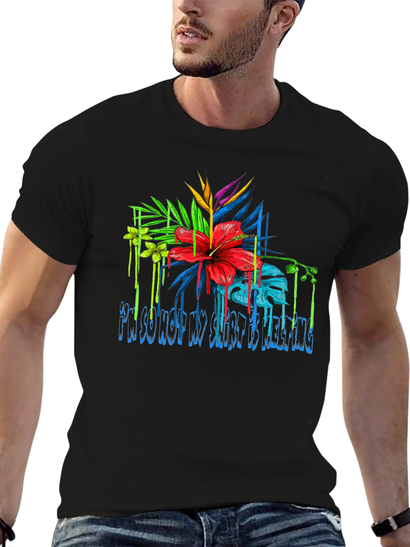 Black Tropical Floral Graphic Tee - 'I'm So Hot My Shirt Is Melting' view 6