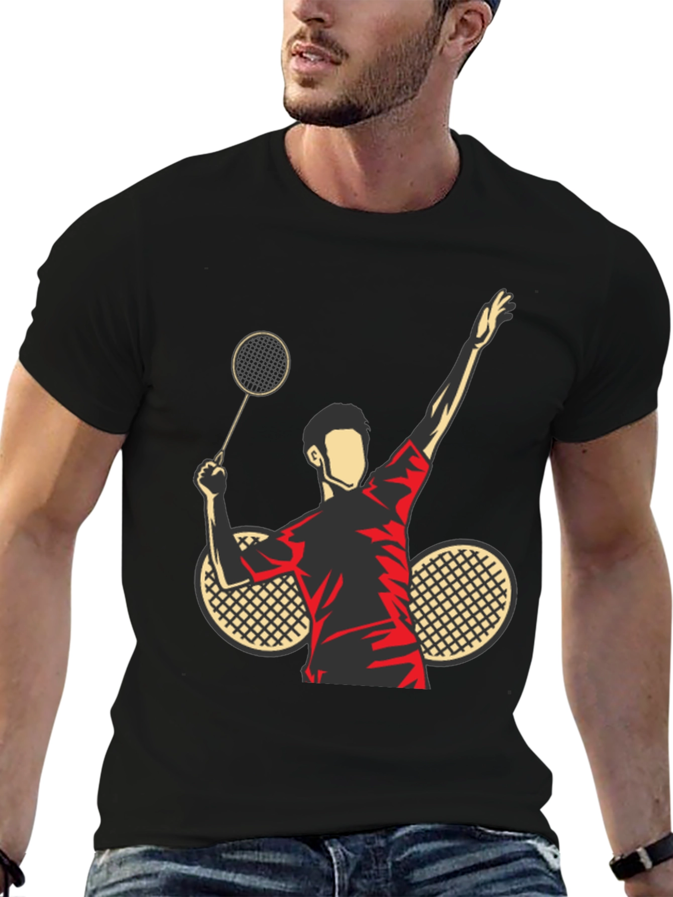 Black Badminton Player Graphic Tee - Black Cotton view 6