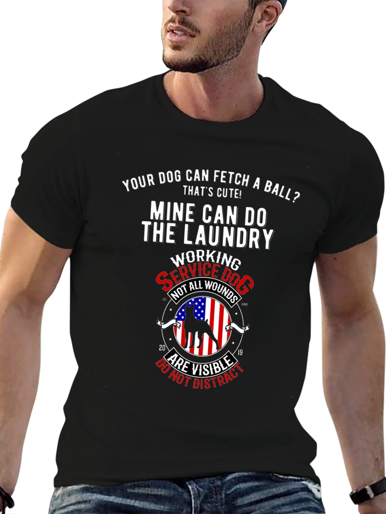 Black Service Dog Laundry T-Shirt - Veteran Support view 6