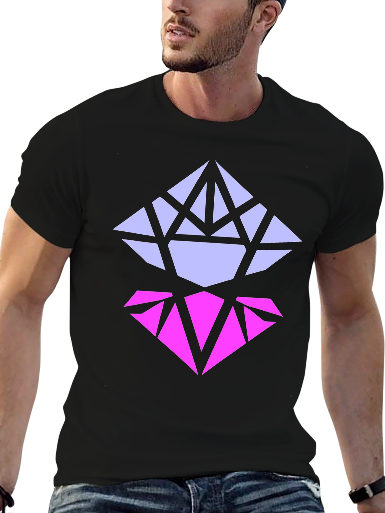 Black Geometric Diamond Graphic Tee - Modern Style view 6