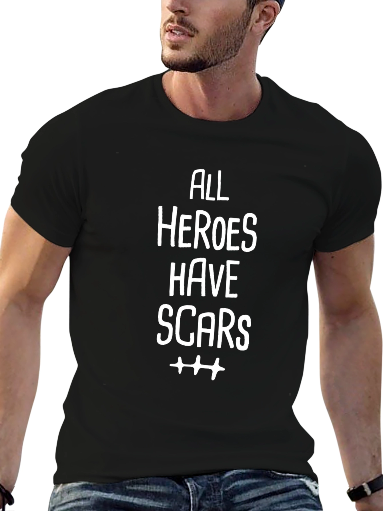 Black All Heroes Have Scars T-Shirt Black view 6