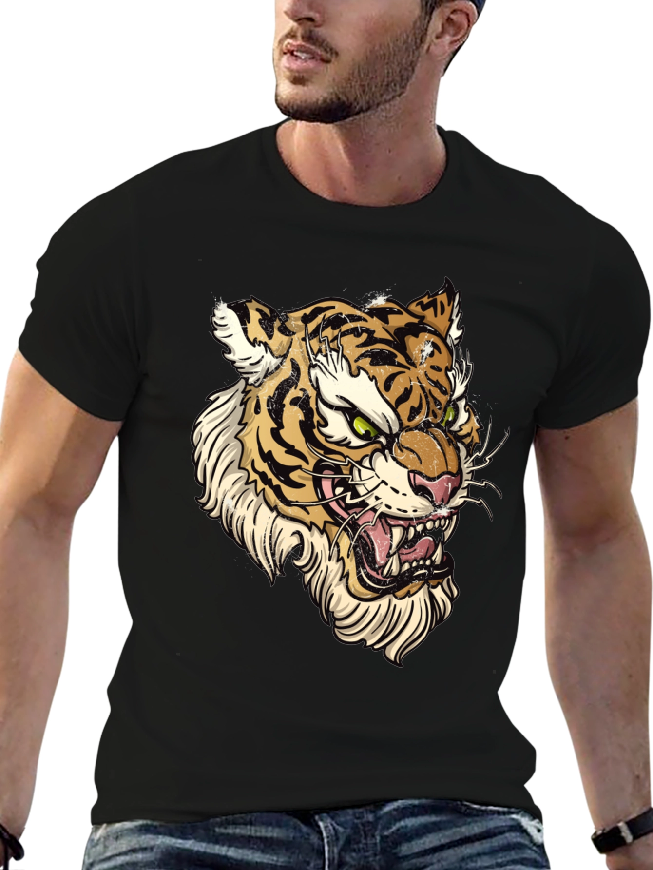 Black Tiger Graphic Print Black T-Shirt view 6