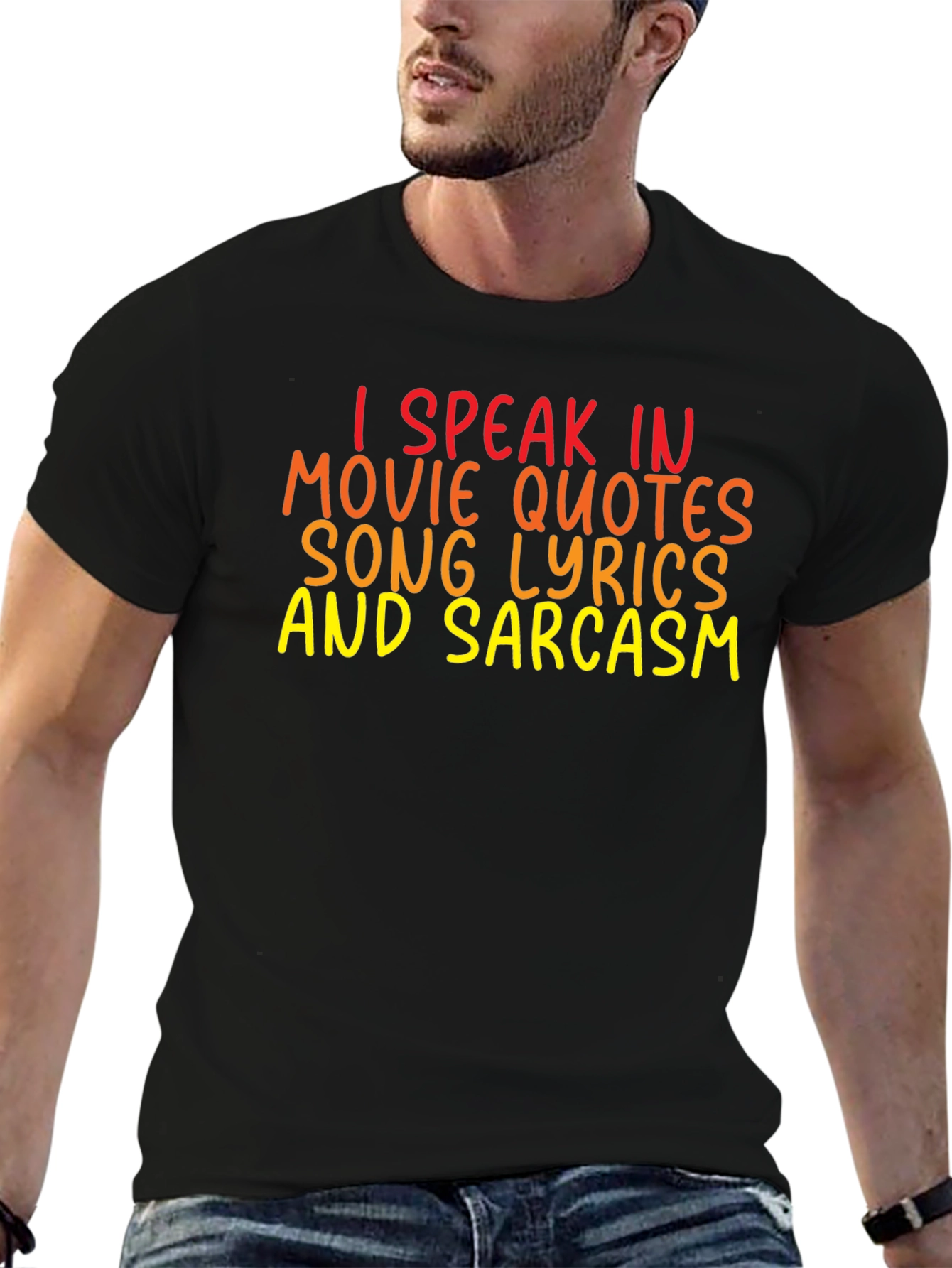 Black Funny Graphic Tee: I Speak in Movie Quotes view 6
