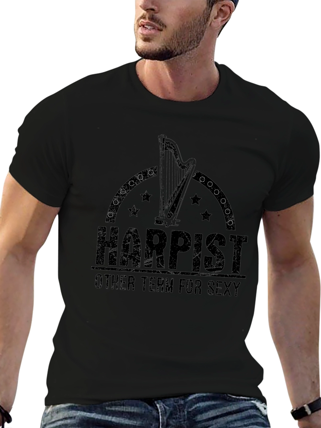 Black Harpist Sexy T-Shirt - Music Lover Tee view 6
