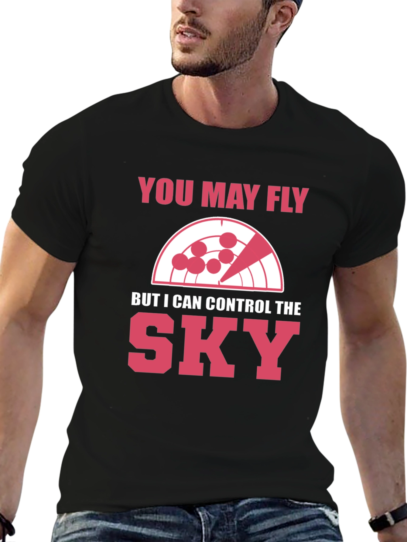 Black Control the Sky T-Shirt - Radar Design view 6