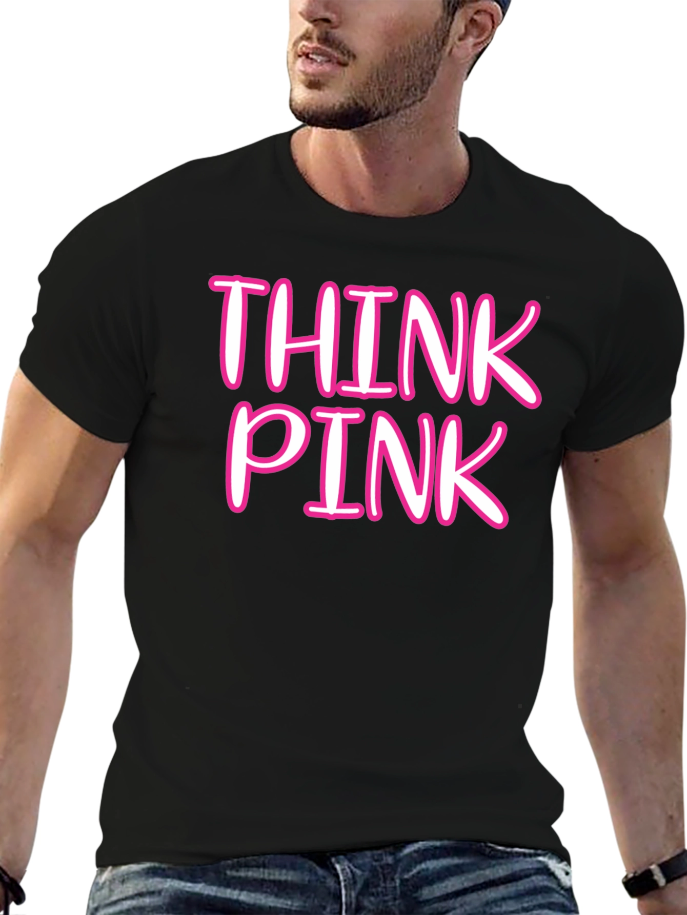 Black Think Pink Crew Neck Tee view 6