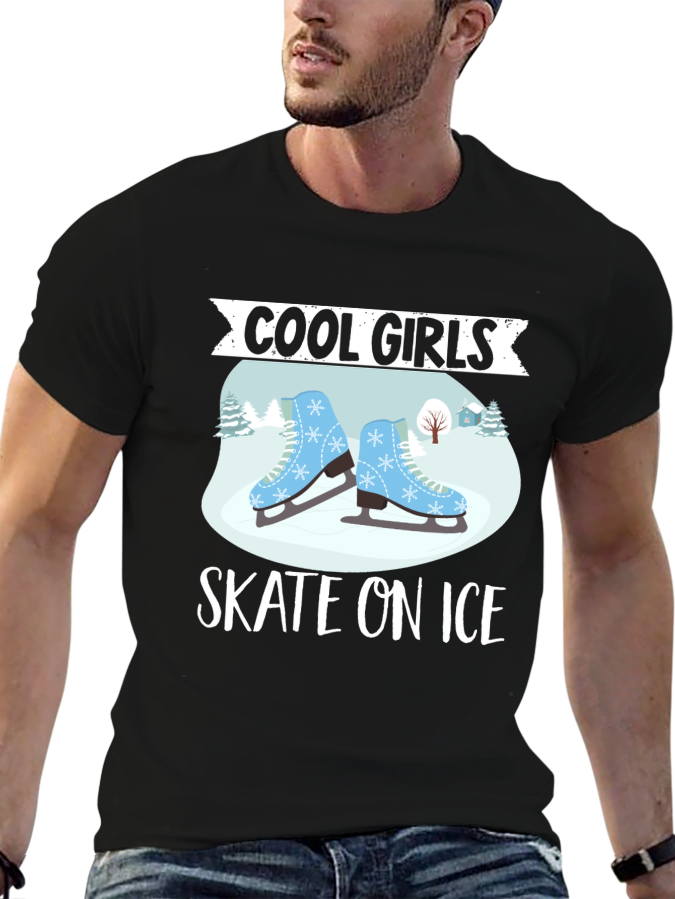Black Cool Girls Skate On Ice T-Shirt view 6