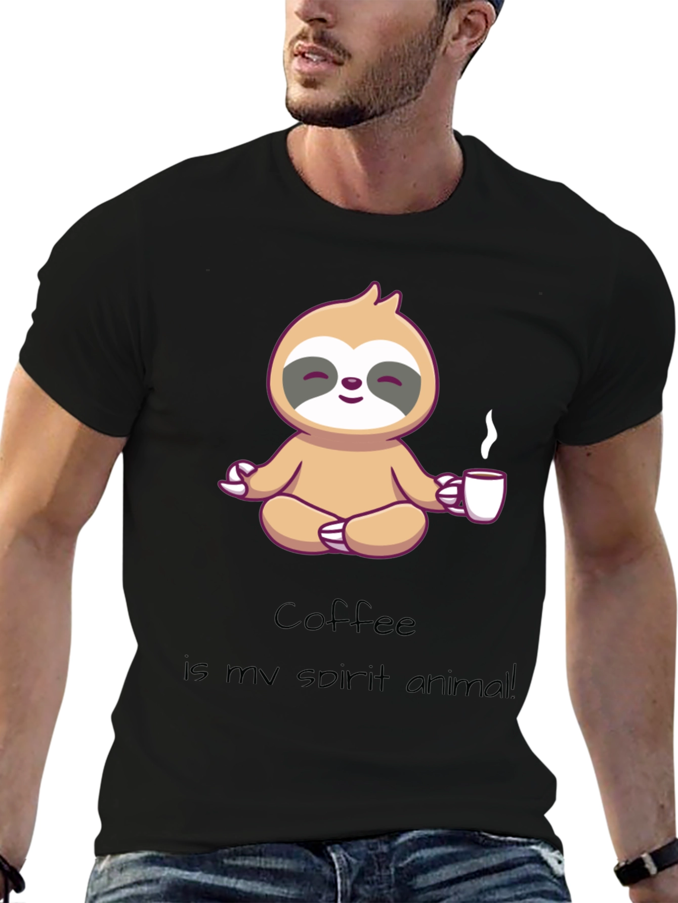 Black Coffee Sloth Spirit Animal Graphic T-Shirt view 6