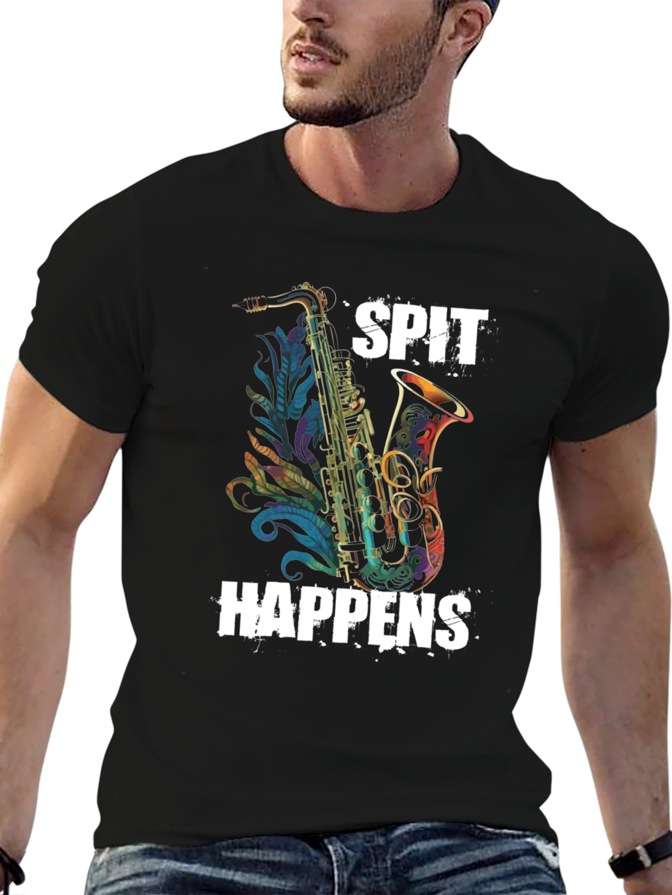 Black Spit Happens Saxophone Graphic Tee view 6