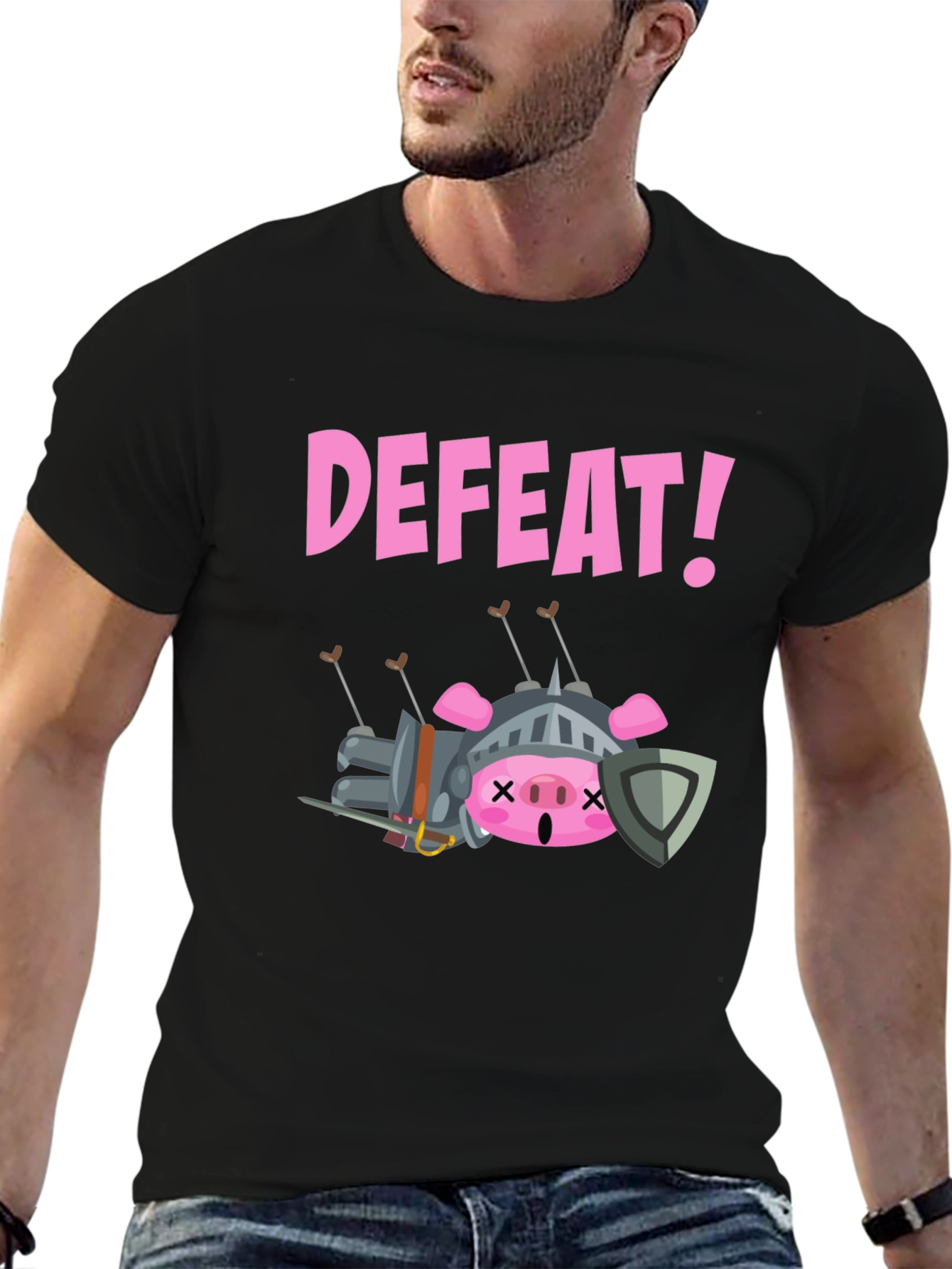 Black Defeated Pig Knight T-Shirt - Black view 6