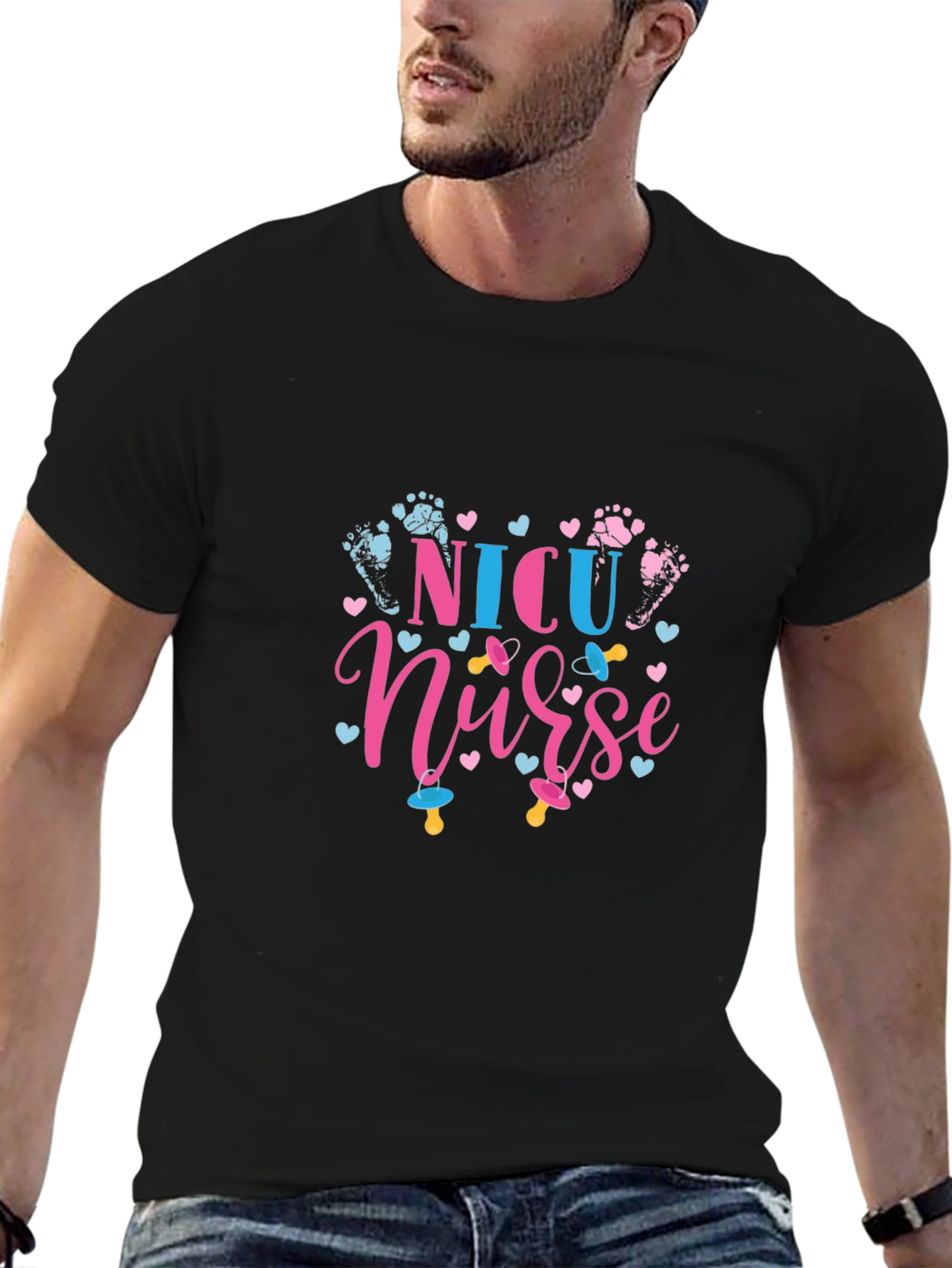 Black NICU Nurse Graphic Tee - Newborn Care Shirt view 6