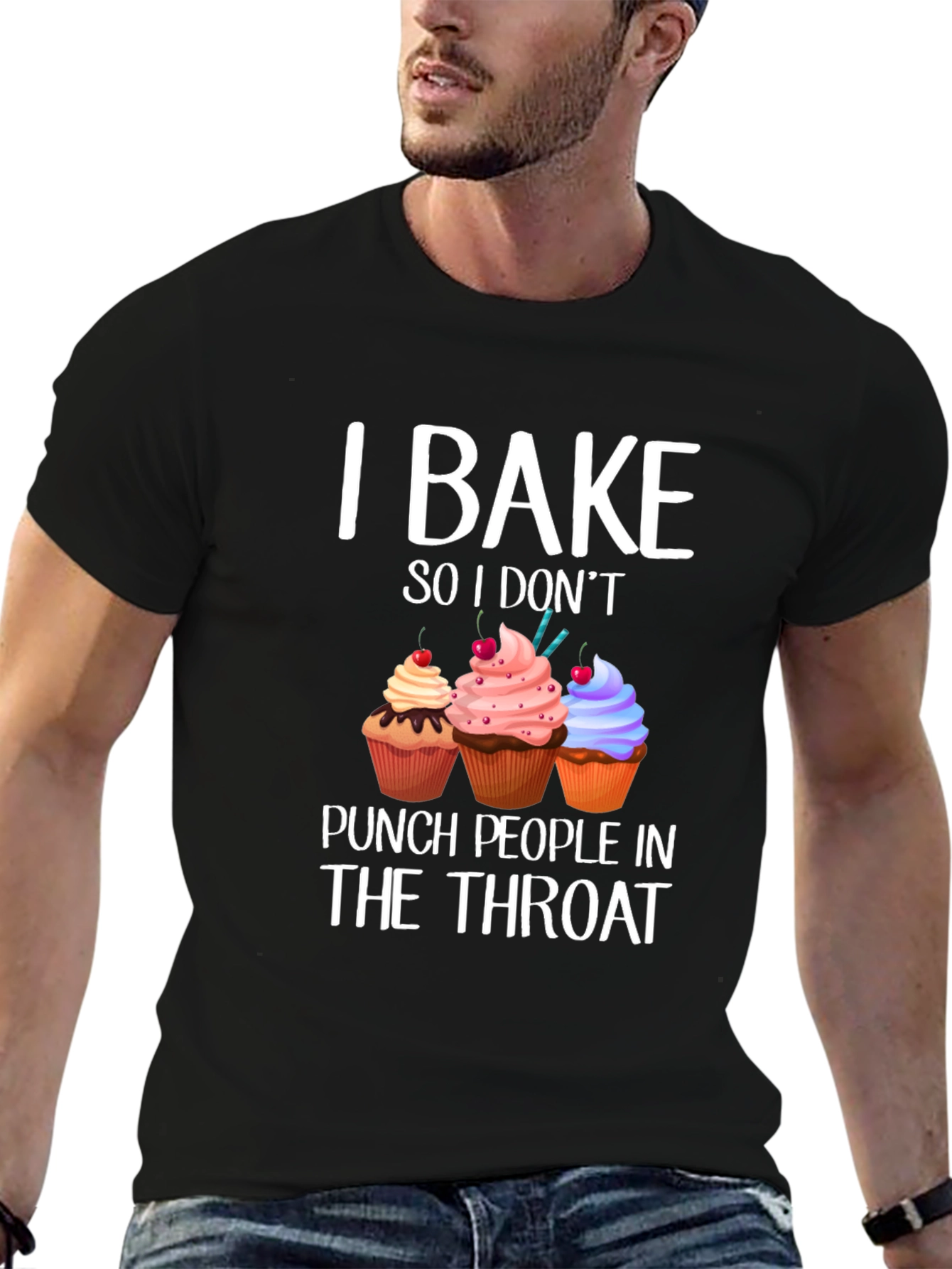 Black Baking Humor T-Shirt - "I Bake So I Don't Punch..." view 6