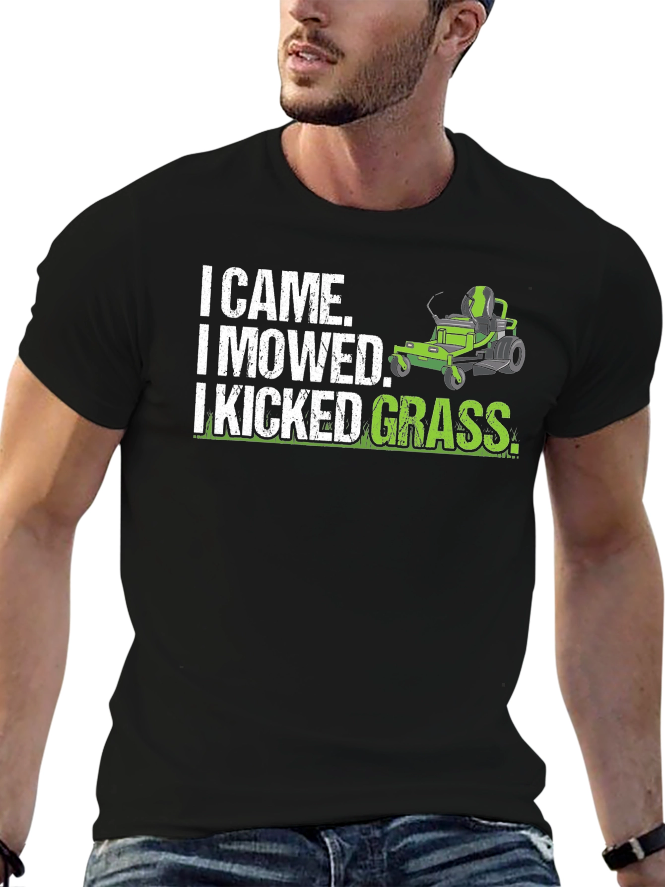 Black I Came I Mowed I Kicked Grass Black T-Shirt view 6