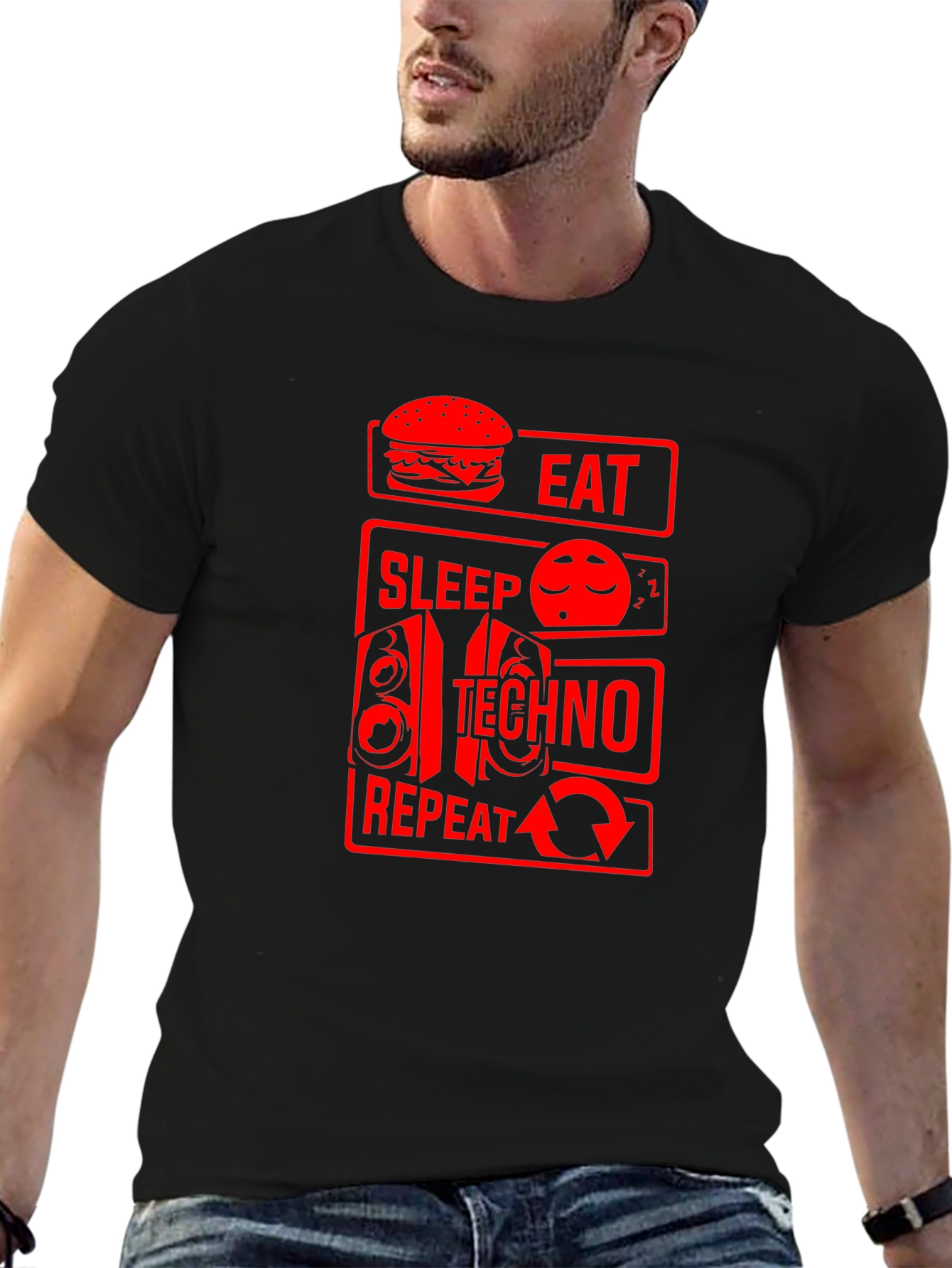 Black Eat Sleep Techno Repeat Graphic Tee - Black view 6