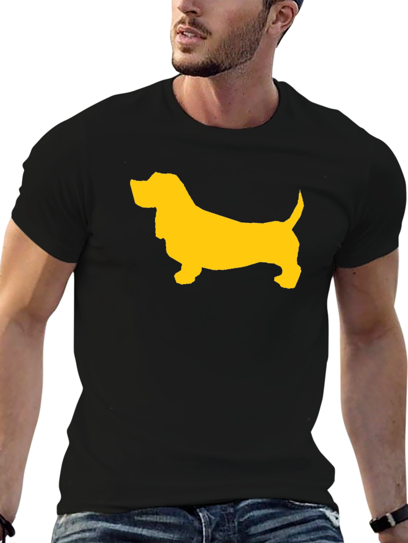 Black Black T-Shirt with Yellow Dog Graphic view 6