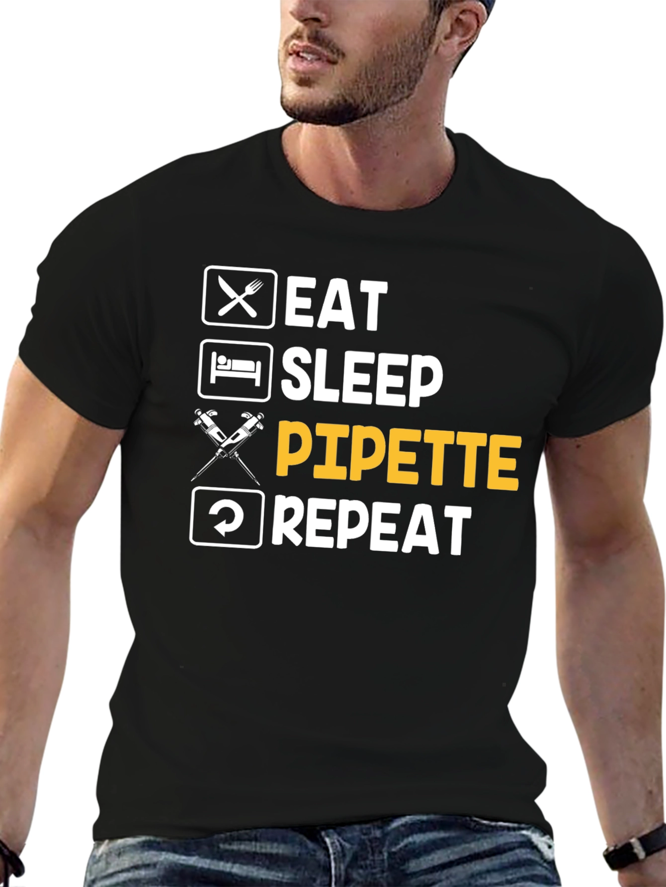 Black Eat Sleep Pipette Repeat Funny Science T-Shirt view 6