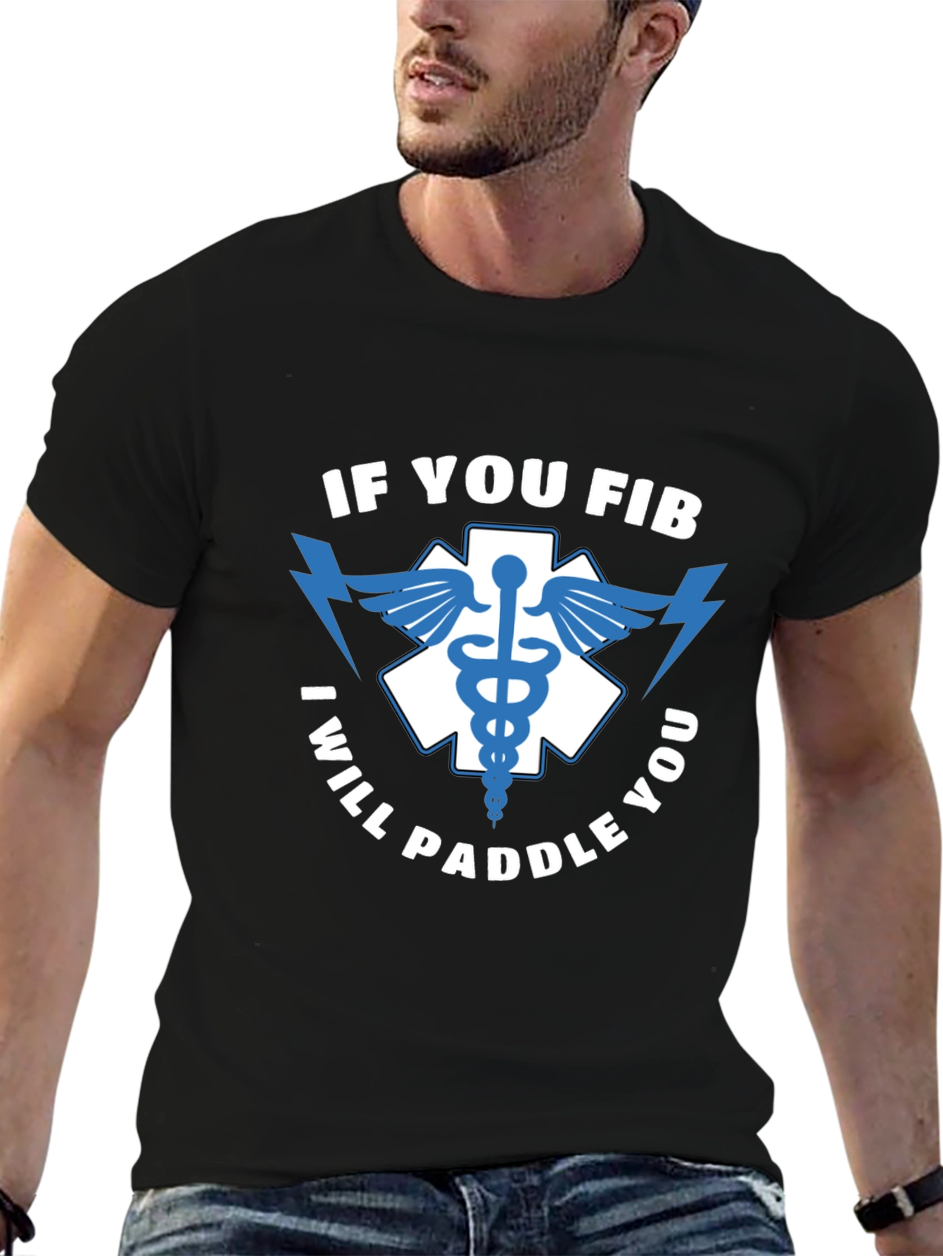 Black If You Fib I Will Paddle You T-Shirt - Funny EMS Tee view 6