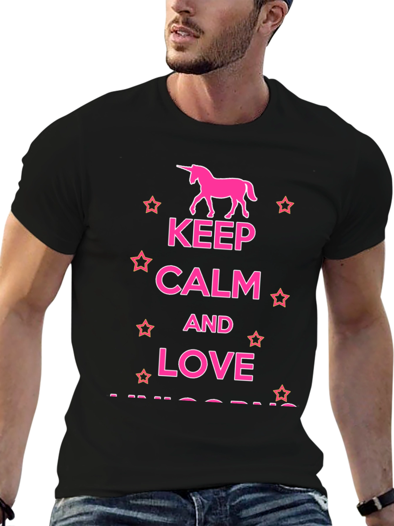 Black Keep Calm & Love Unicorns T-Shirt view 6