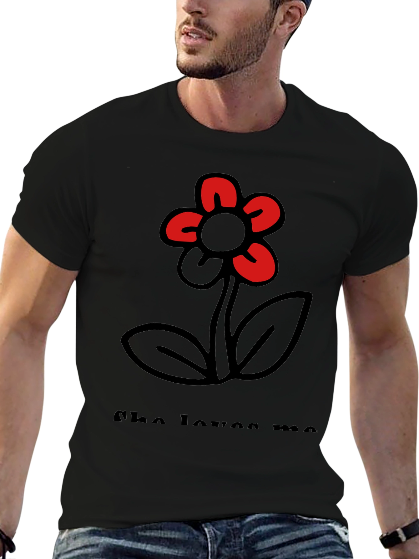 Black She Loves Me T-Shirt with Flower Graphic view 6