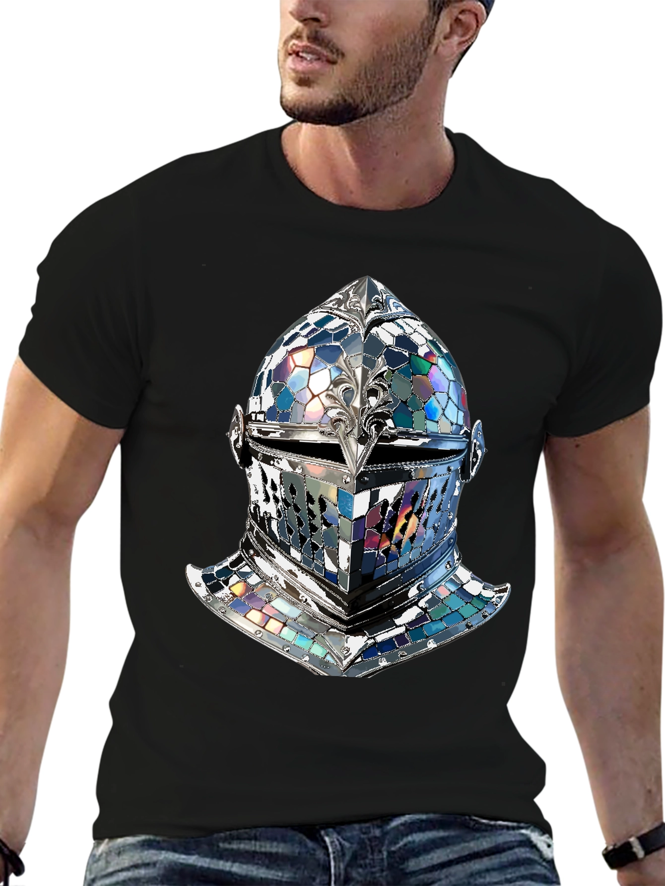 Black Knight Helmet Graphic Tee - Medieval Armor Design view 6