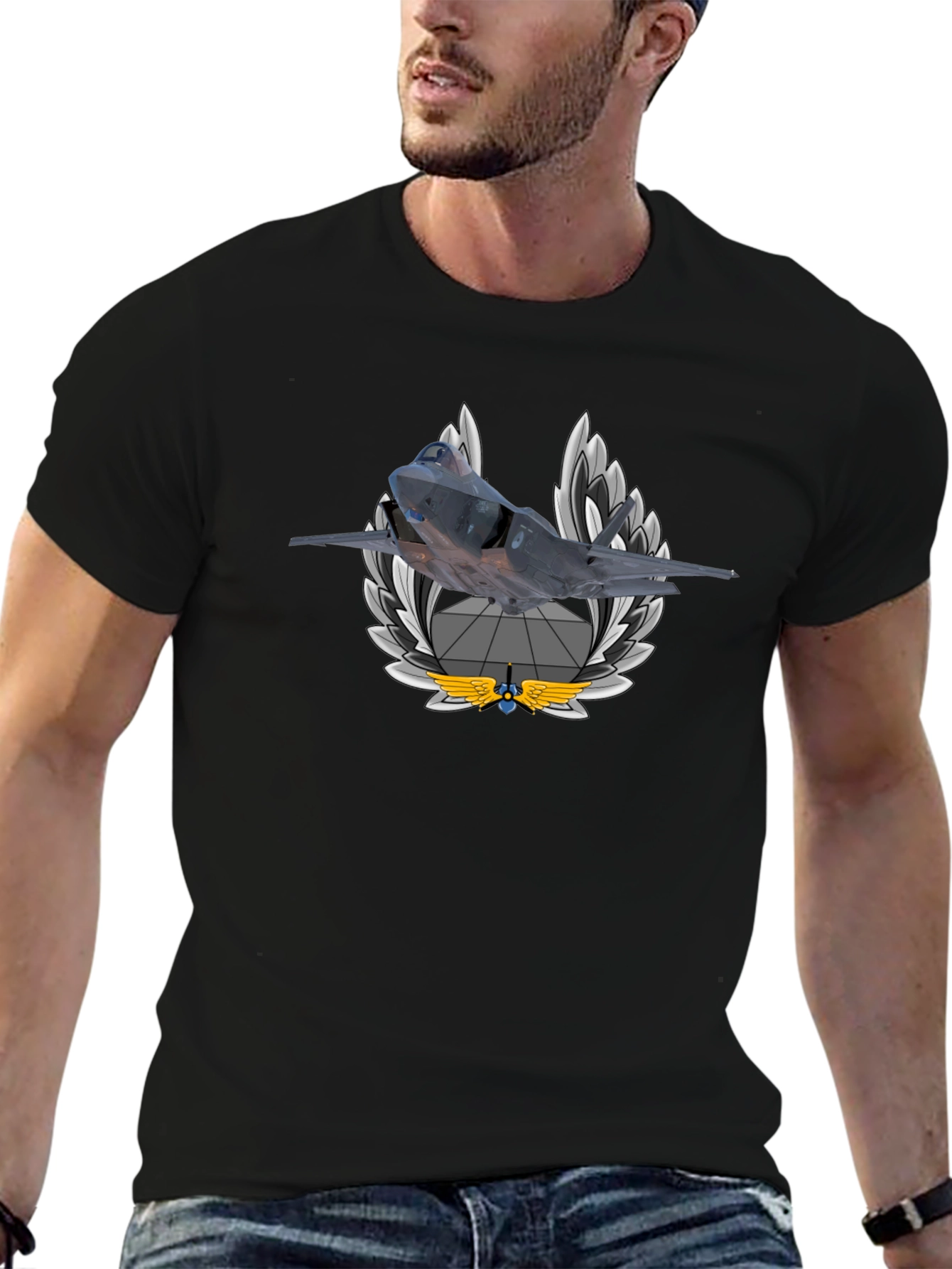 F-35 Fighter Jet Emblem Black T-Shirt - 6