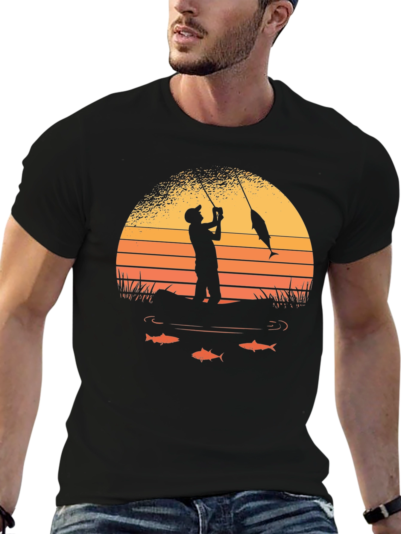 Black Fishing Sunset Graphic Tee view 6
