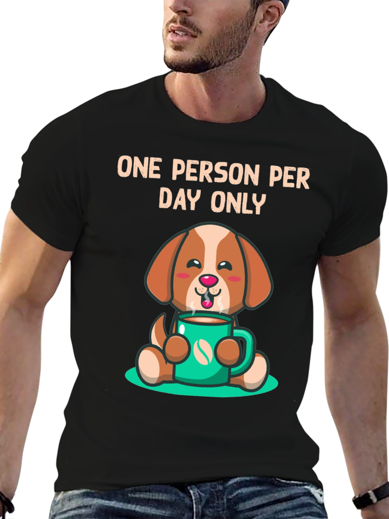 Black Cute Dog Coffee Lover T-Shirt view 6