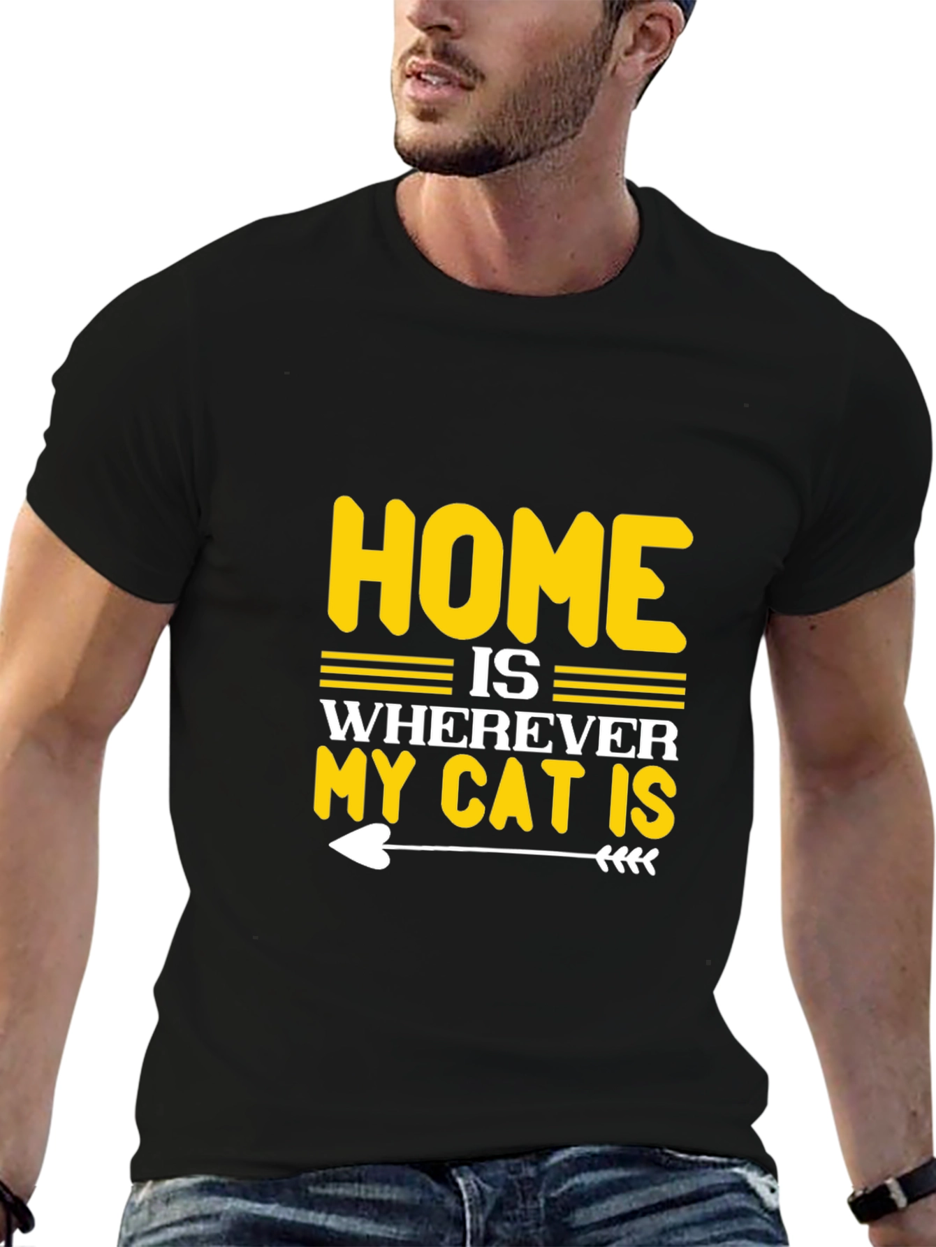 Black Home is Wherever My Cat is Black T-Shirt view 6