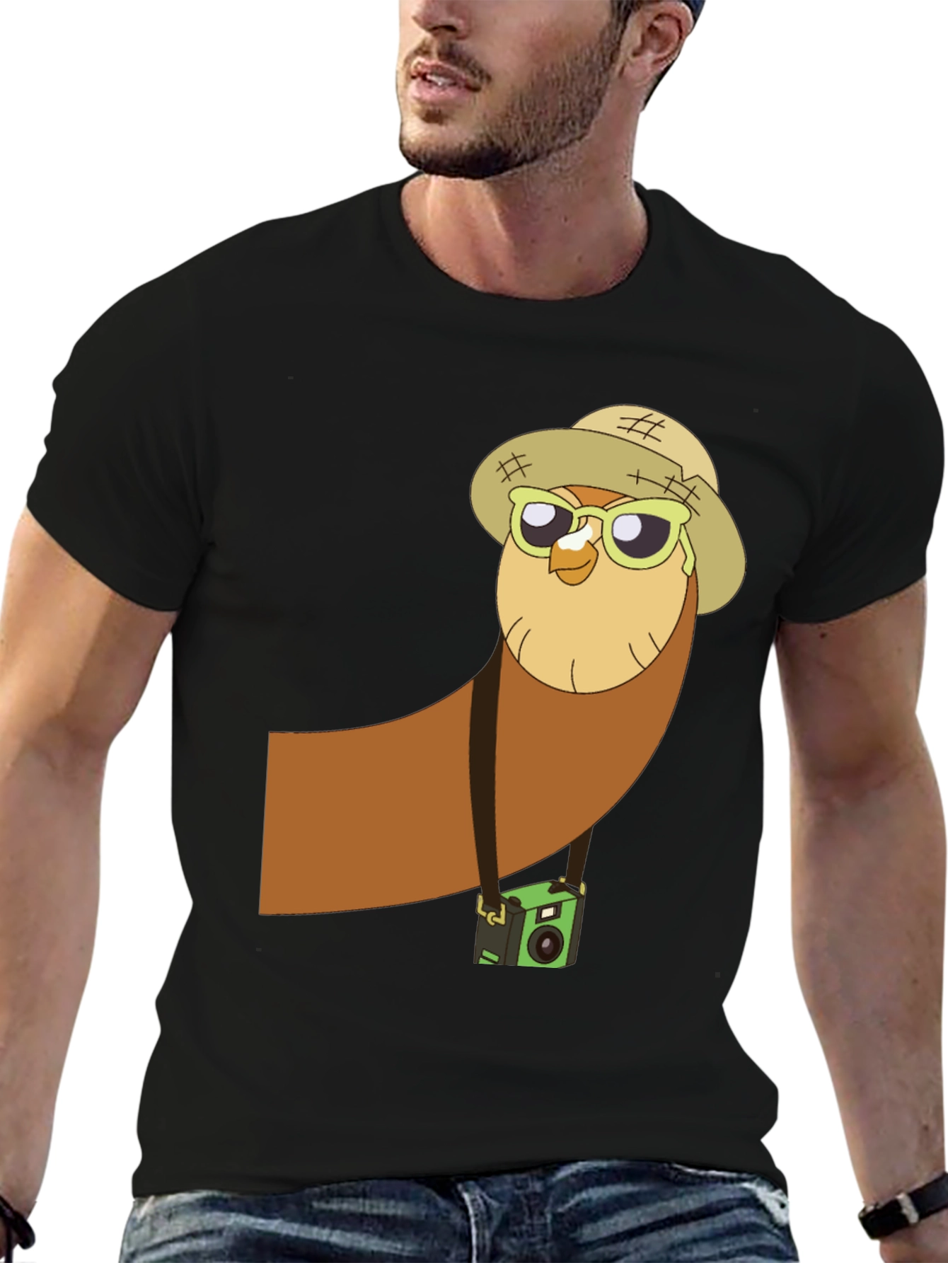 Black Owl Tourist Graphic Tee - Black Cotton T-Shirt view 6