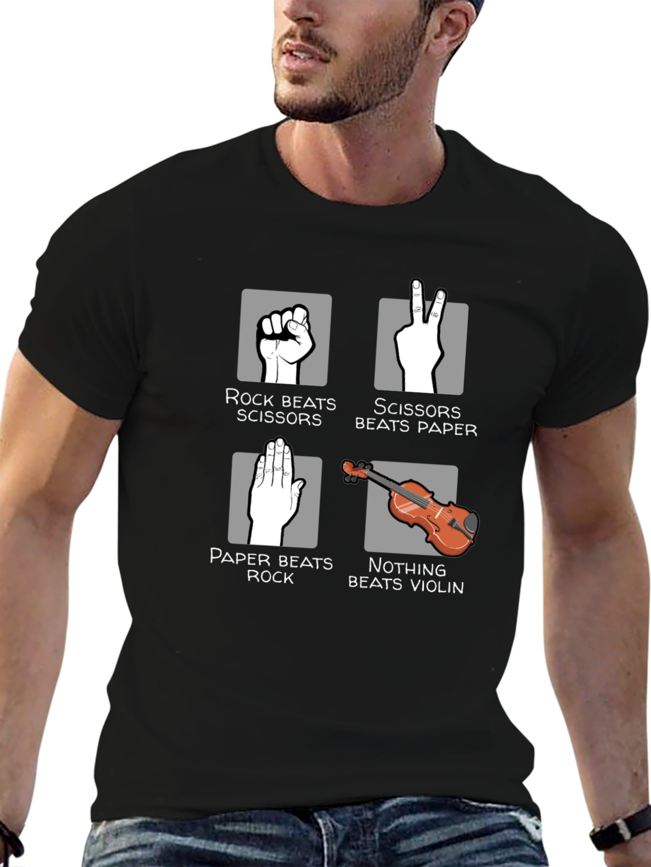 Black Rock Paper Scissors Violin Graphic Tee view 6