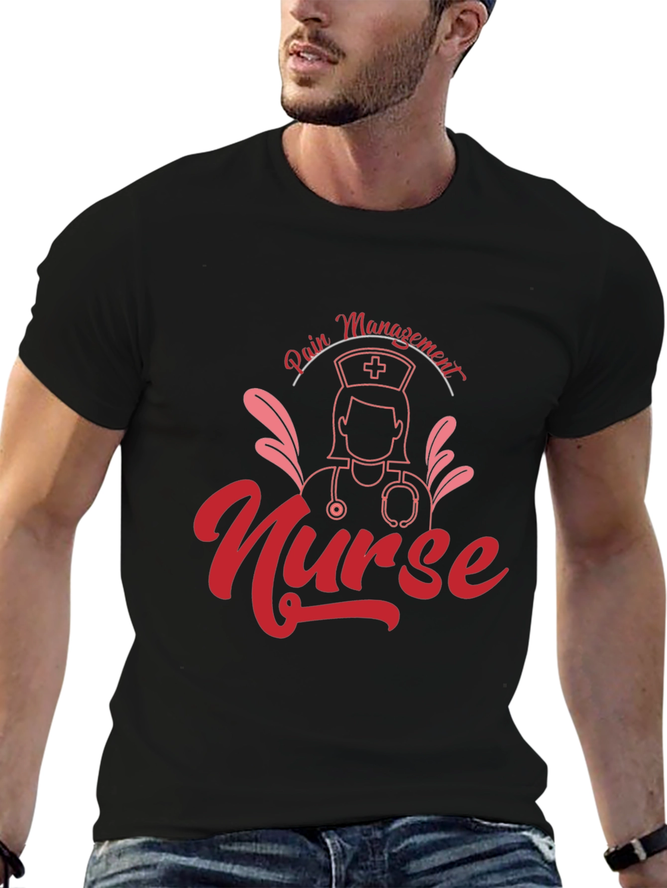 Black Pain Management Nurse T-Shirt view 6