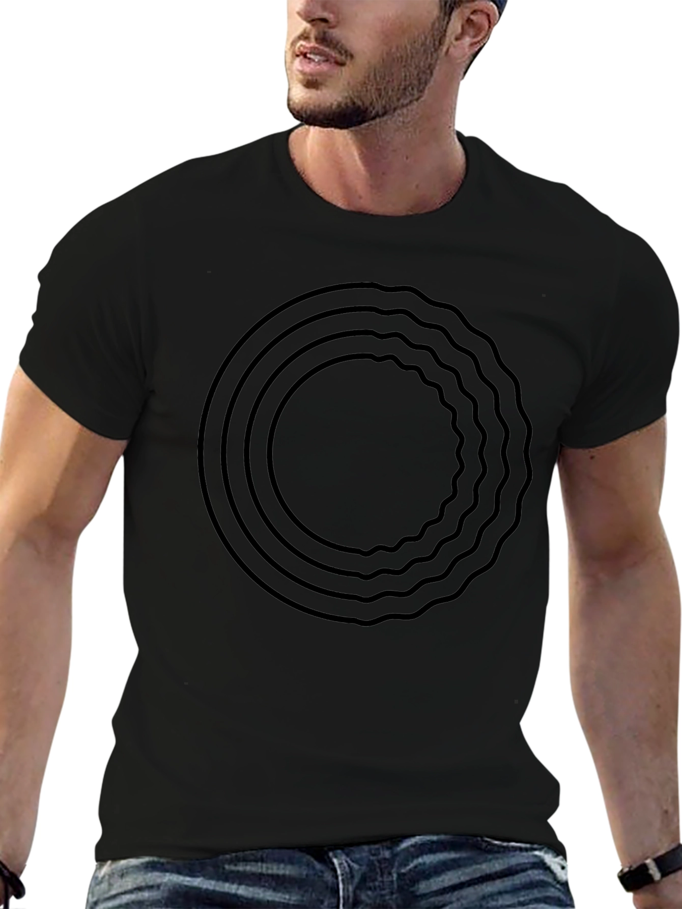 Minimalist Circle Graphic T-Shirt - Black - 6