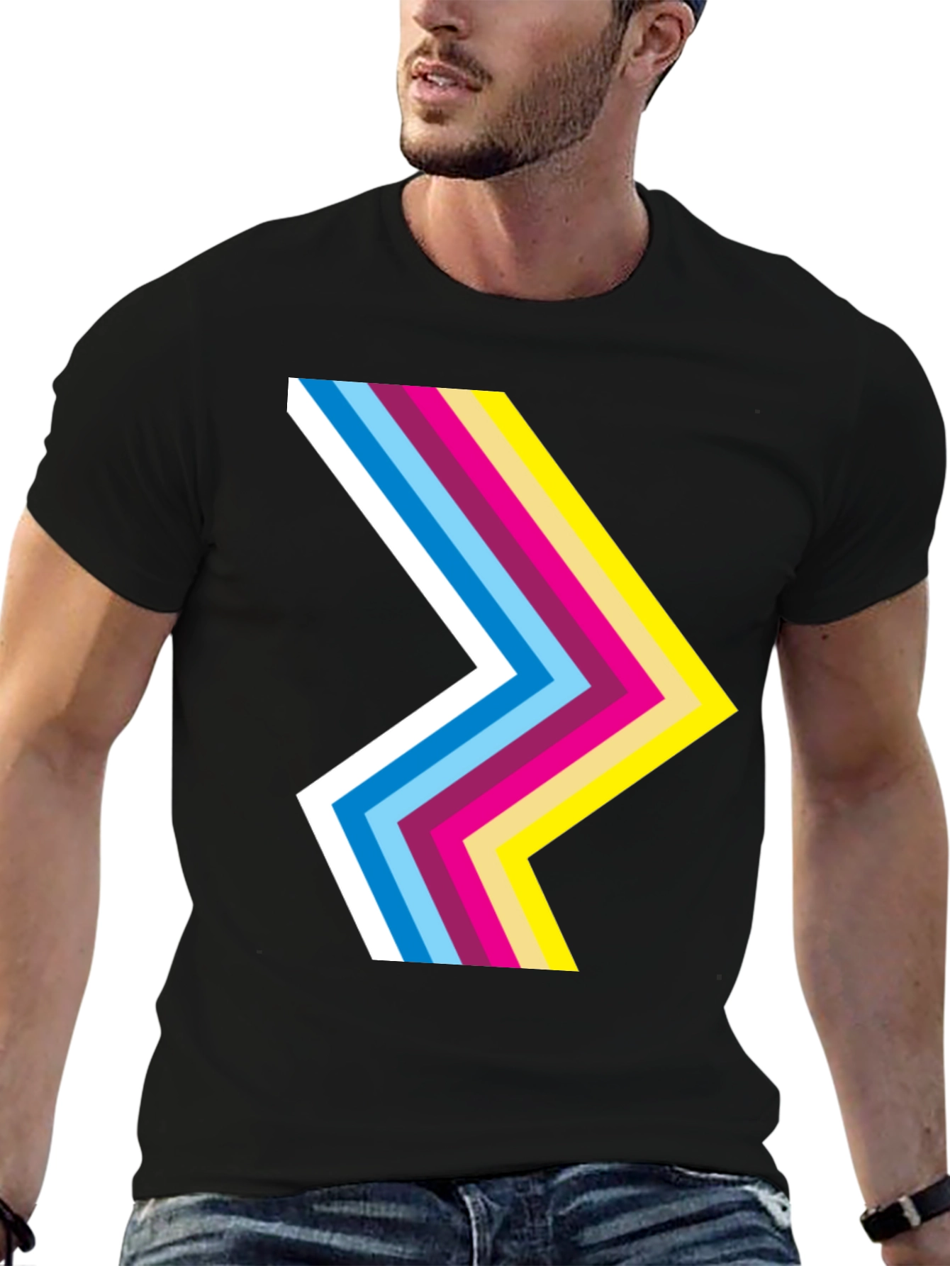 Black Retro Chevron Black T-Shirt - Stylish Graphic Tee view 6