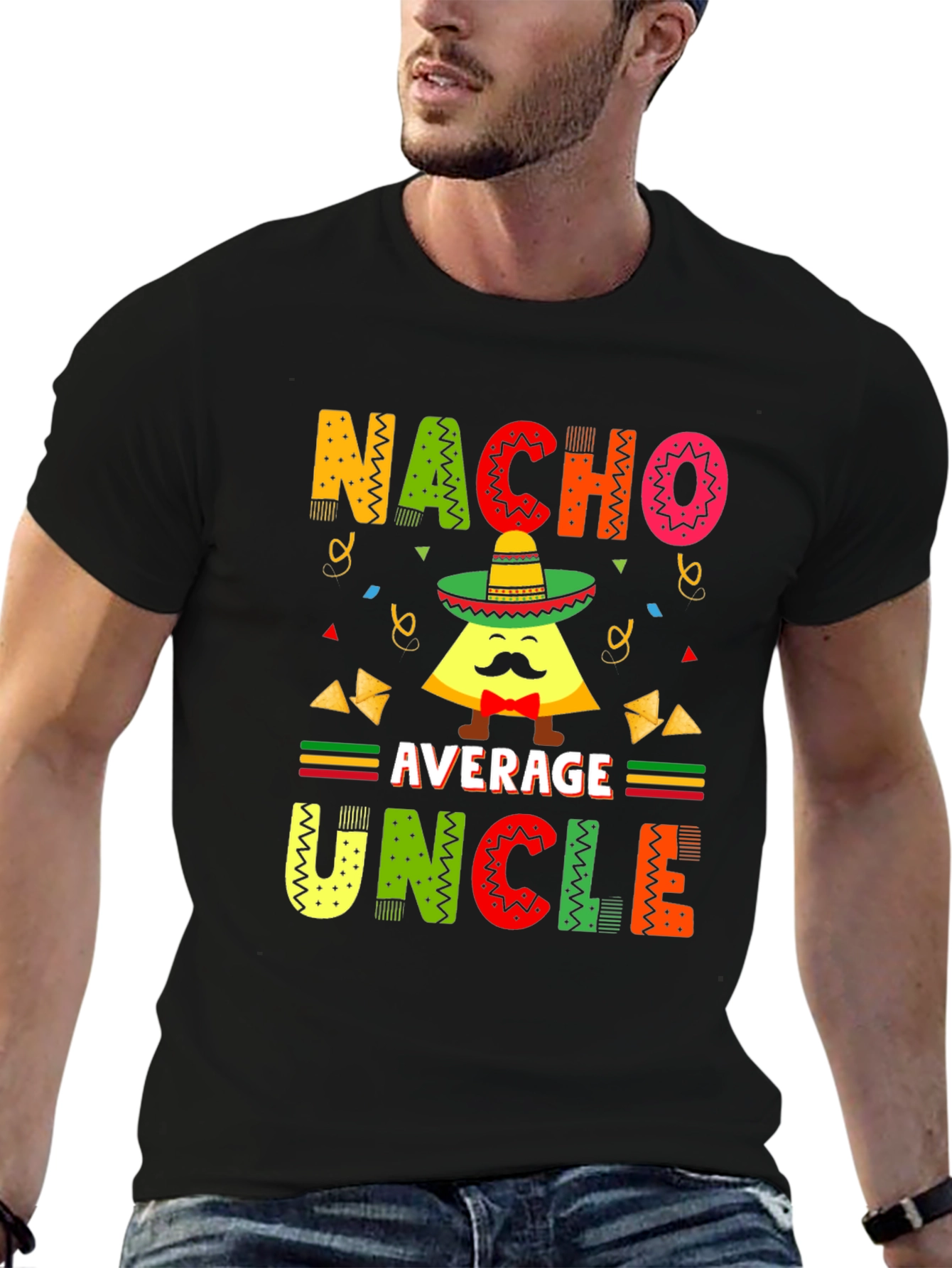 Black Nacho Average Uncle T-Shirt - Funny Pun Tee view 6
