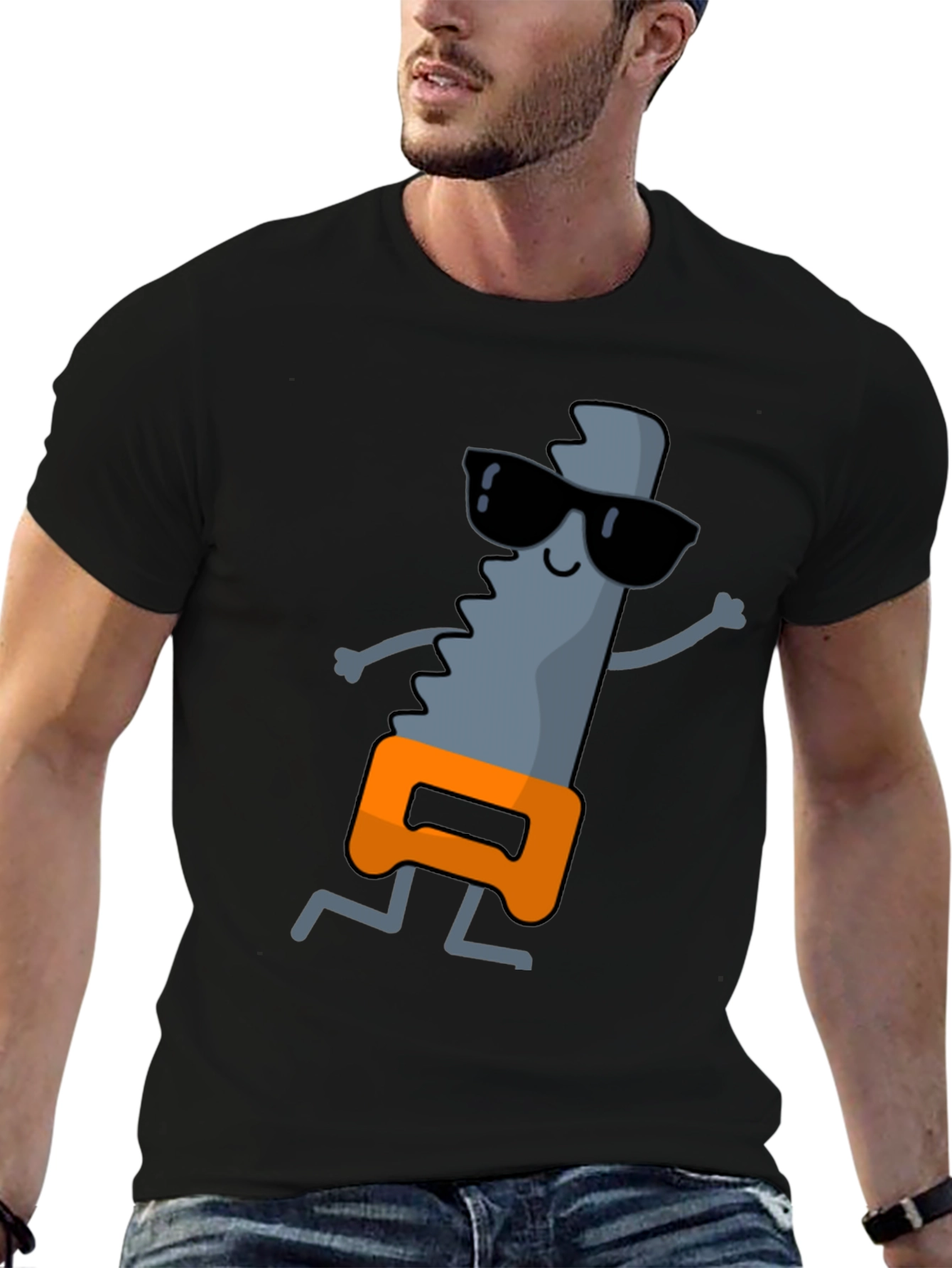 Black Cool Saw Graphic Tee - Black Cotton T-Shirt view 6