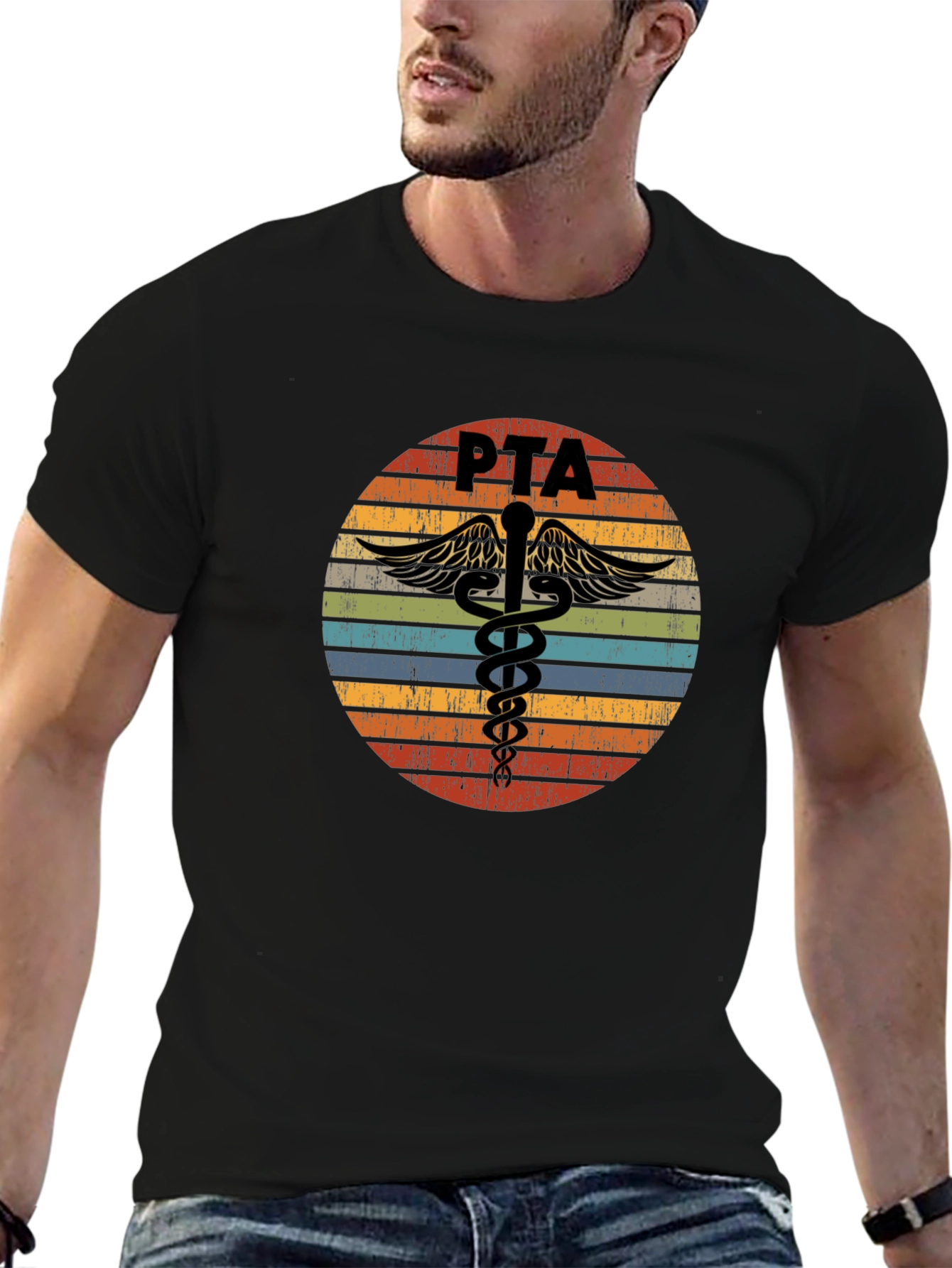 Black Vintage PTA Caduceus T-Shirt view 6