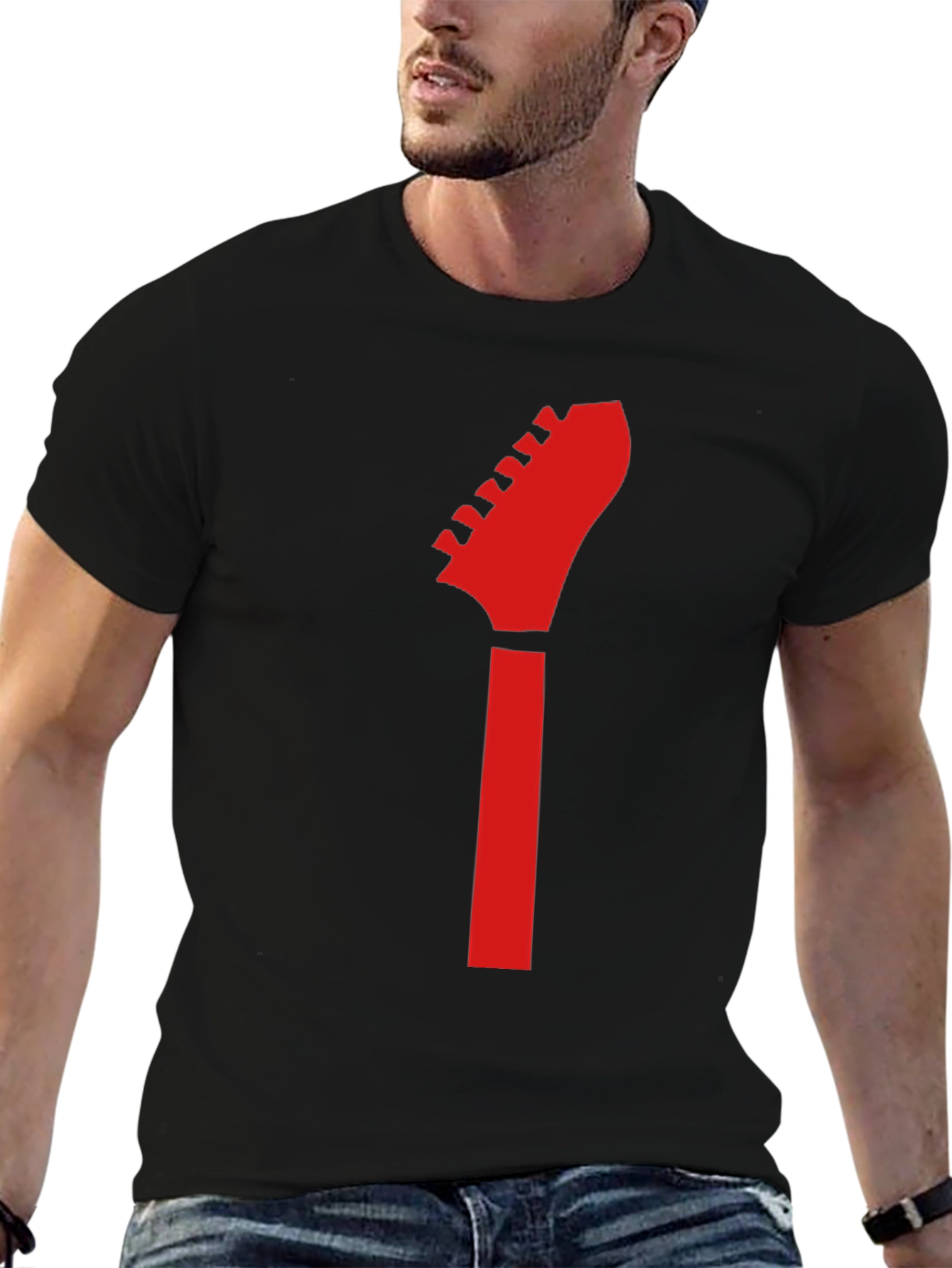 Black Guitar Headstock Graphic Tee - Rocker Style view 6
