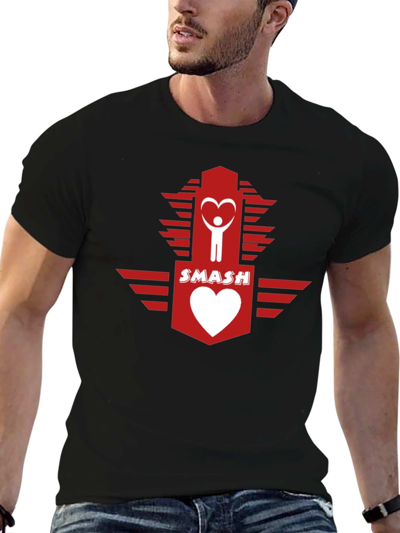 Black Smash Heart Logo Graphic Tee - Casual Cotton T-Shirt view 6