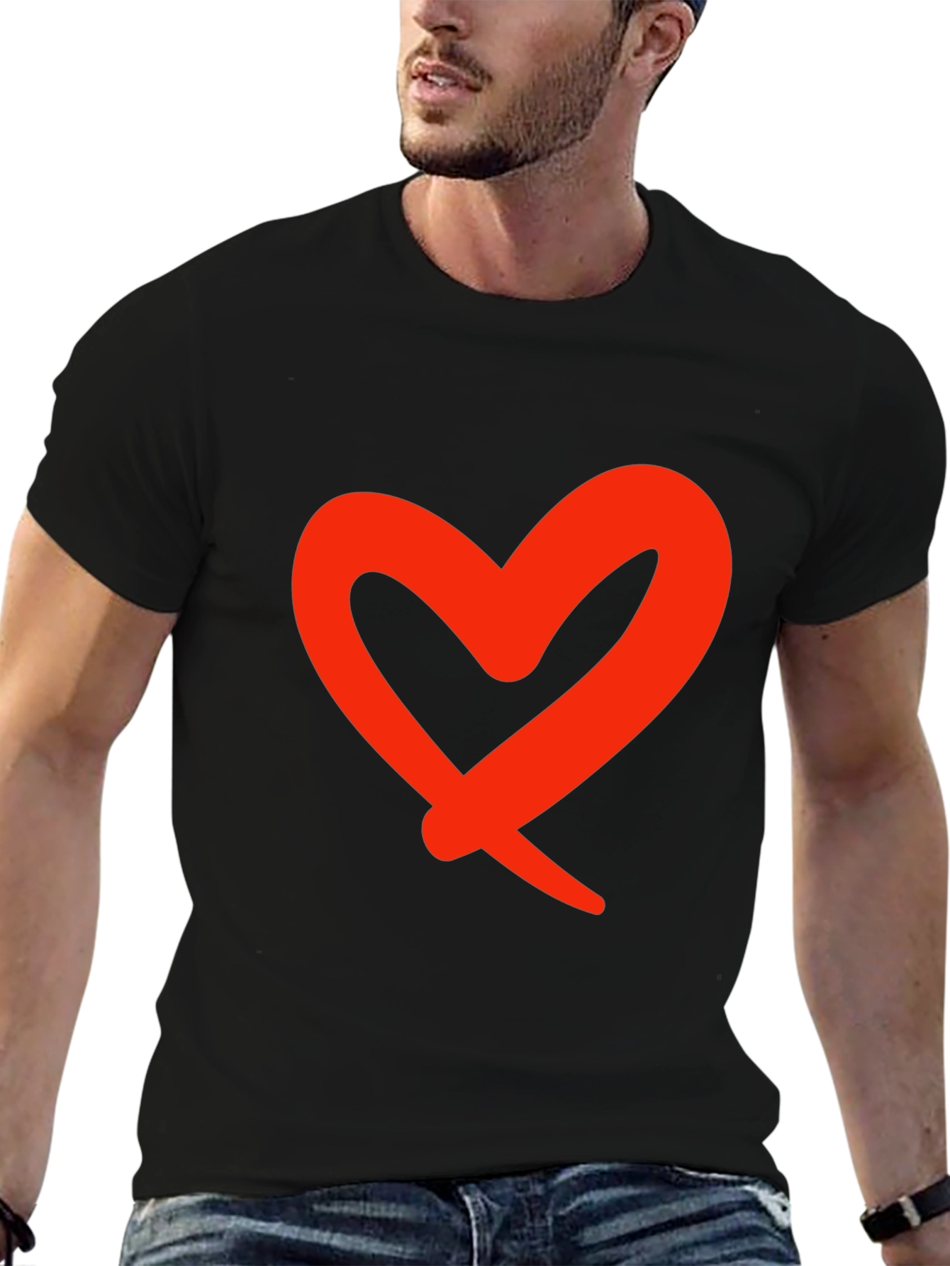 Black Bold Heart Graphic Black T-Shirt view 6