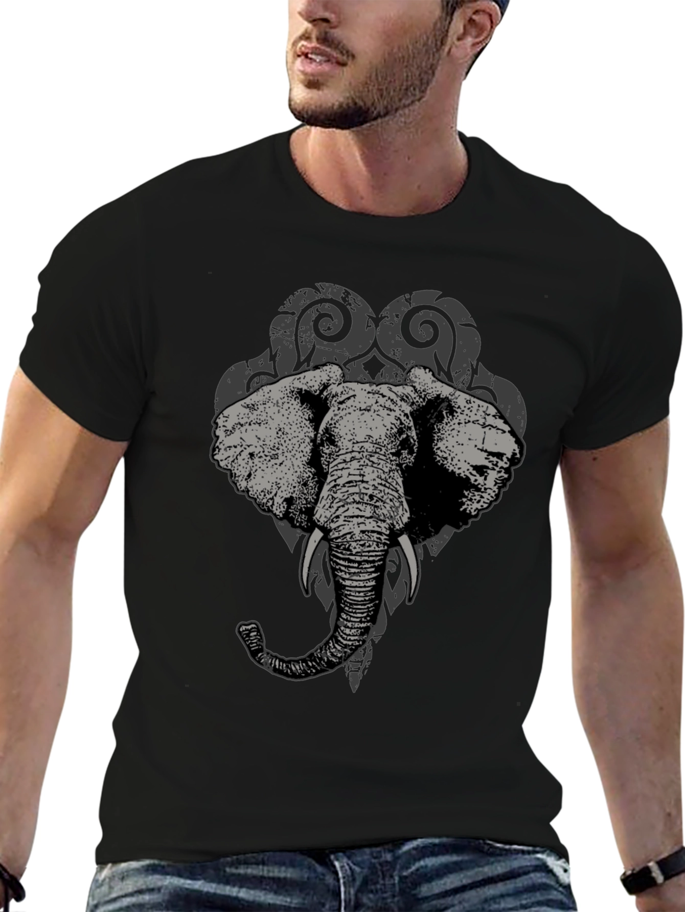 Black Elephant Graphic Black T-Shirt view 6