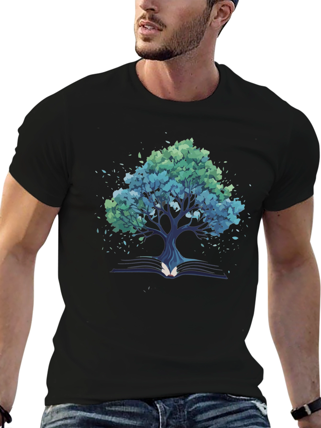 Black Tree of Knowledge Black T-Shirt - Read & Grow! view 6
