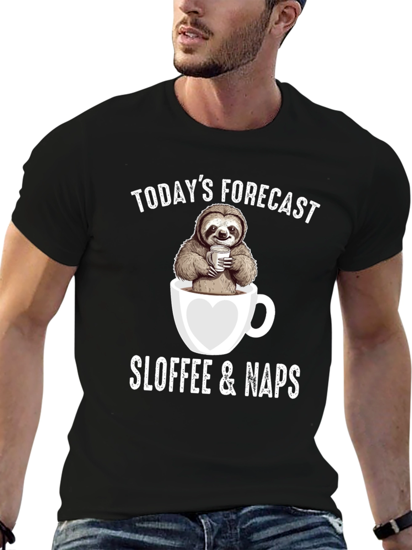 Black Sloth Coffee Nap Forecast T-Shirt view 6